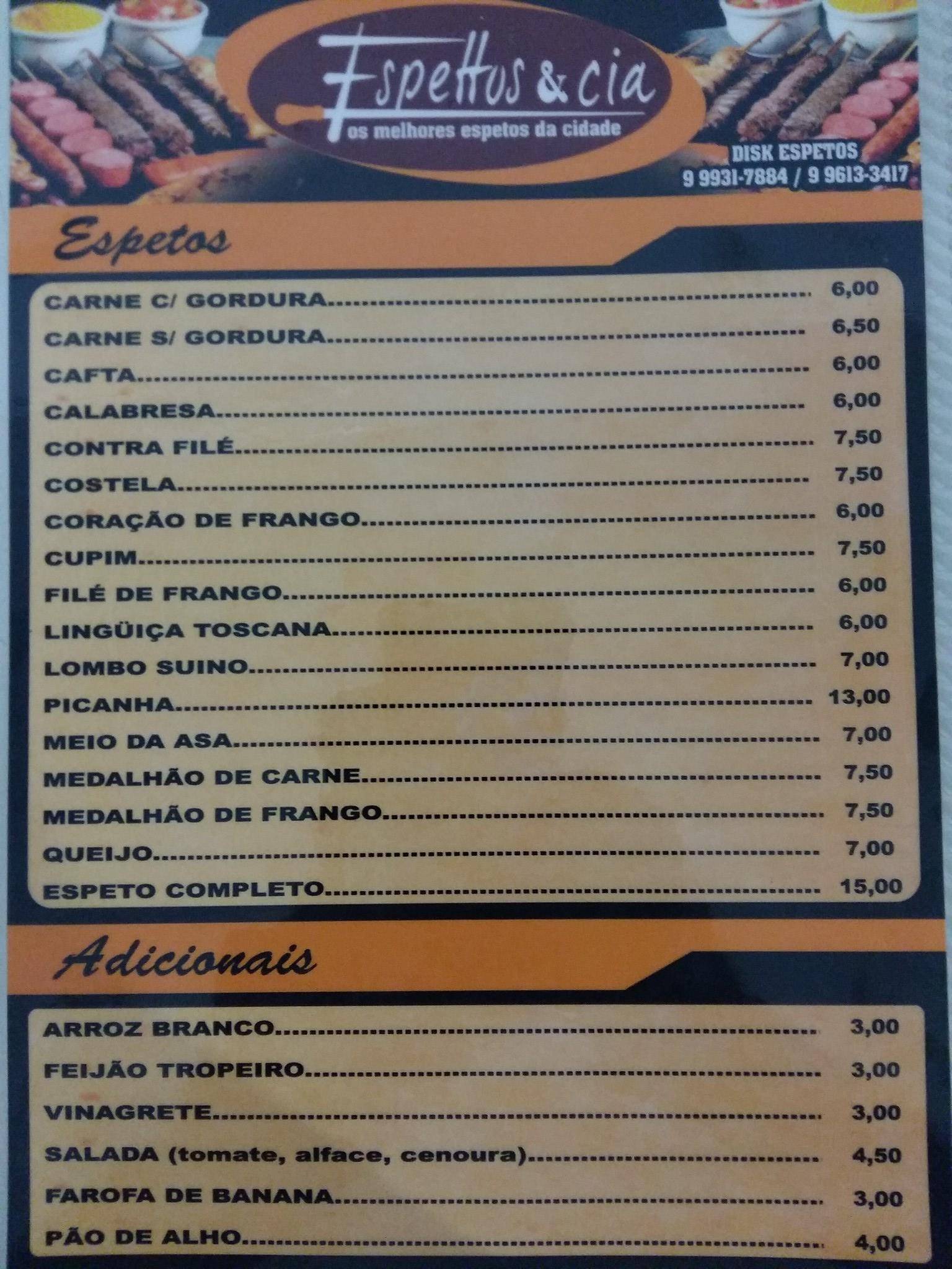 Espettus e Cia cardápio