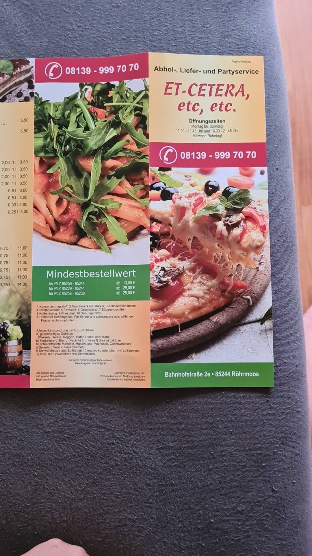 Speisekarte von Et Cetera Pizzeria, Röhrmoos