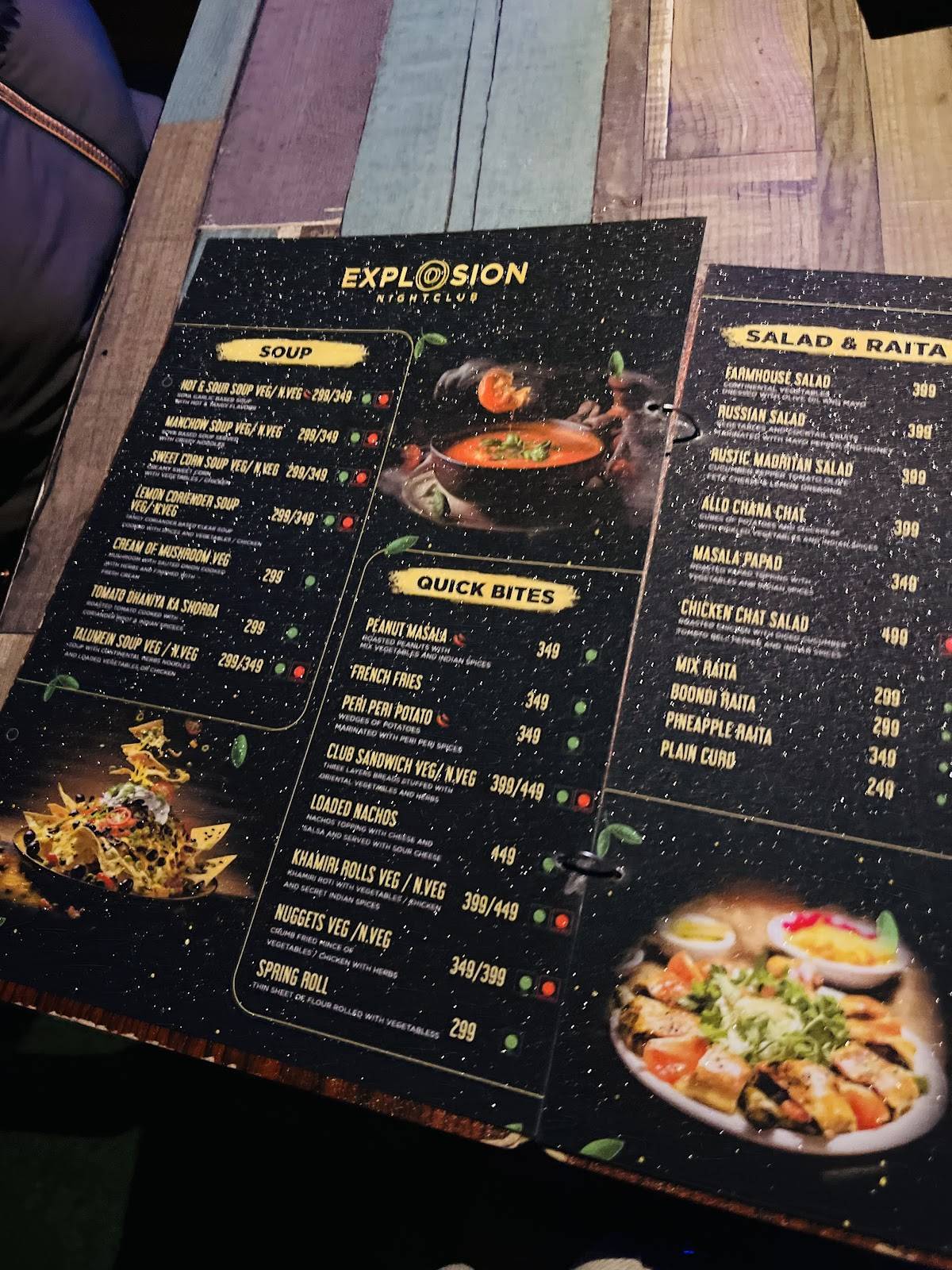 Explosion NightClub menu