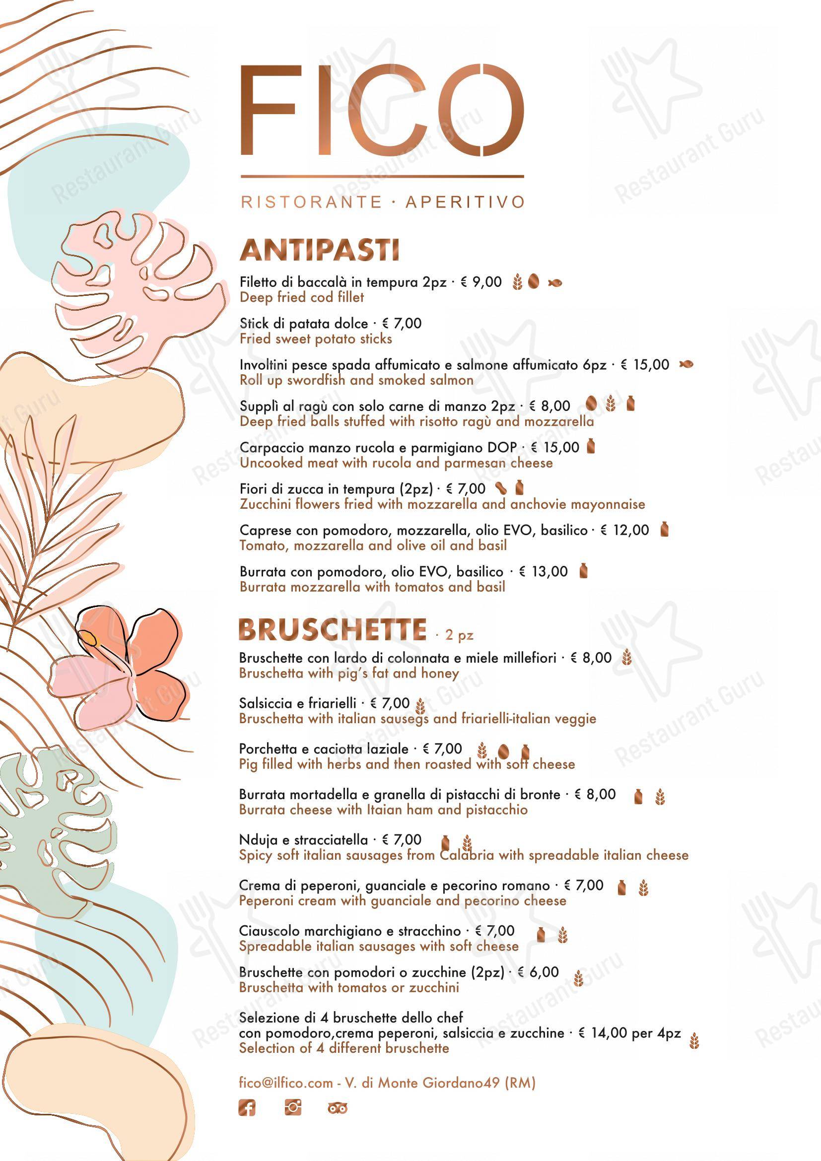 Menu di Fico Ristorante Aperitivo - Menu