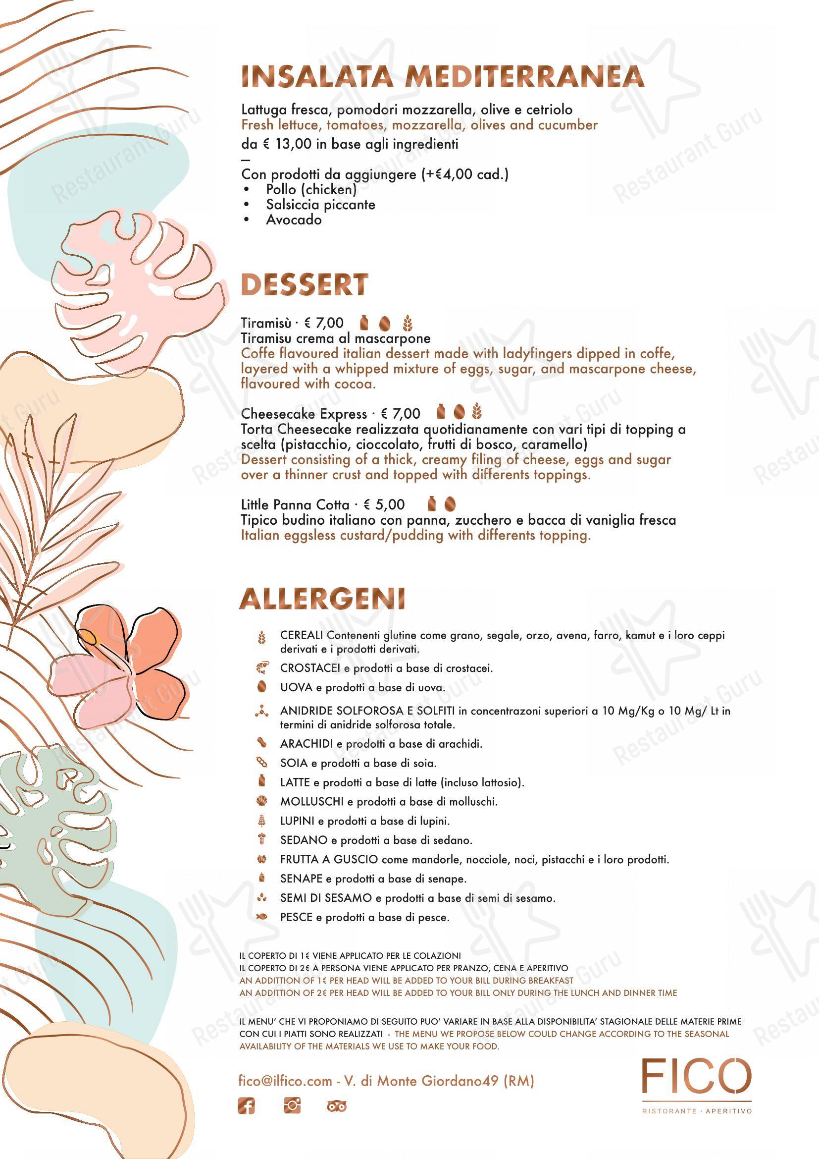 Menu di Fico Ristorante Aperitivo - Menu