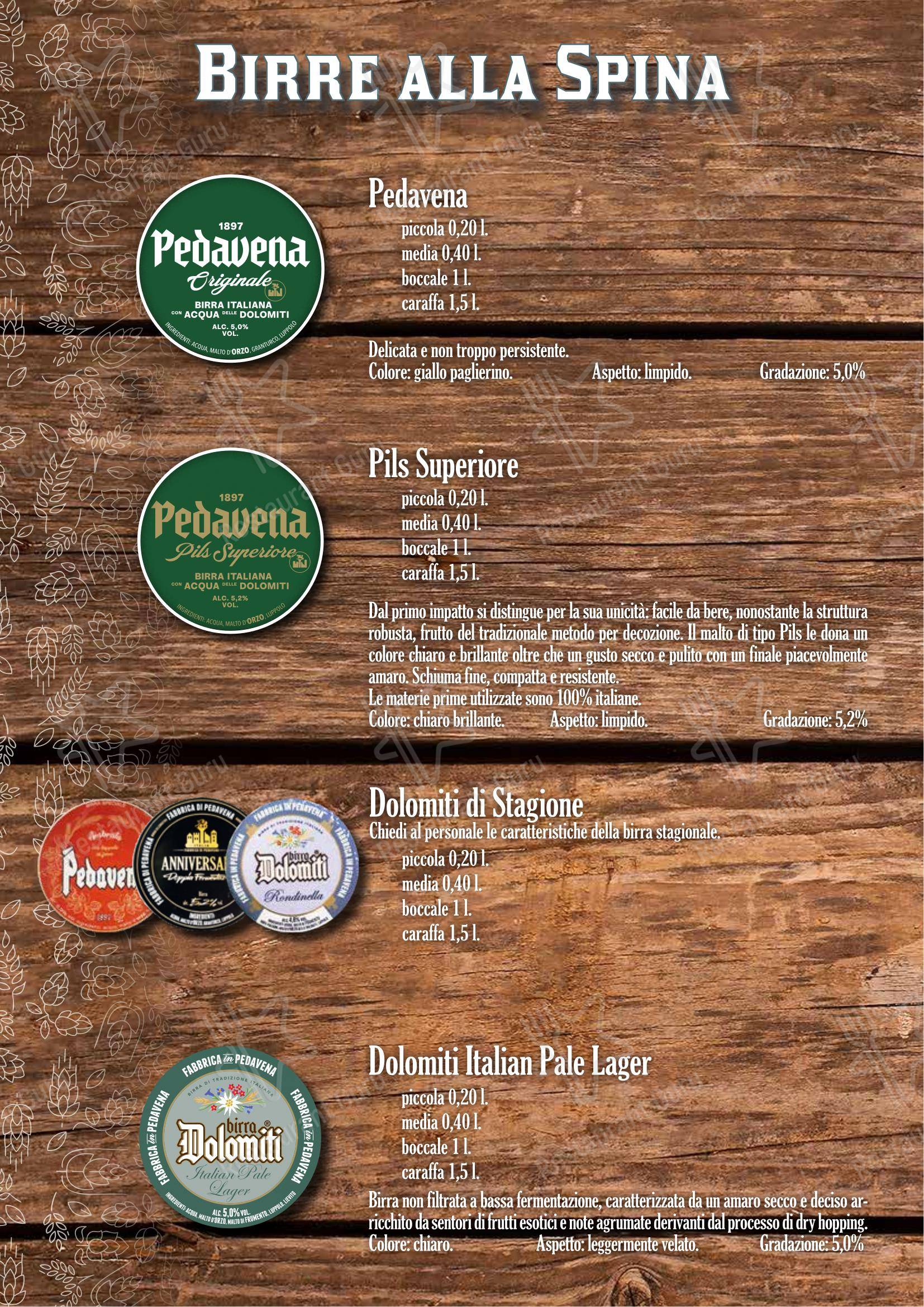 Menu per Fabbrica di Pedavena Mirano pub & bar