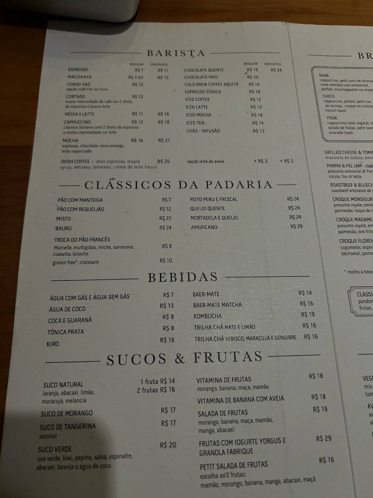Fabrique Pão e Café cardápio