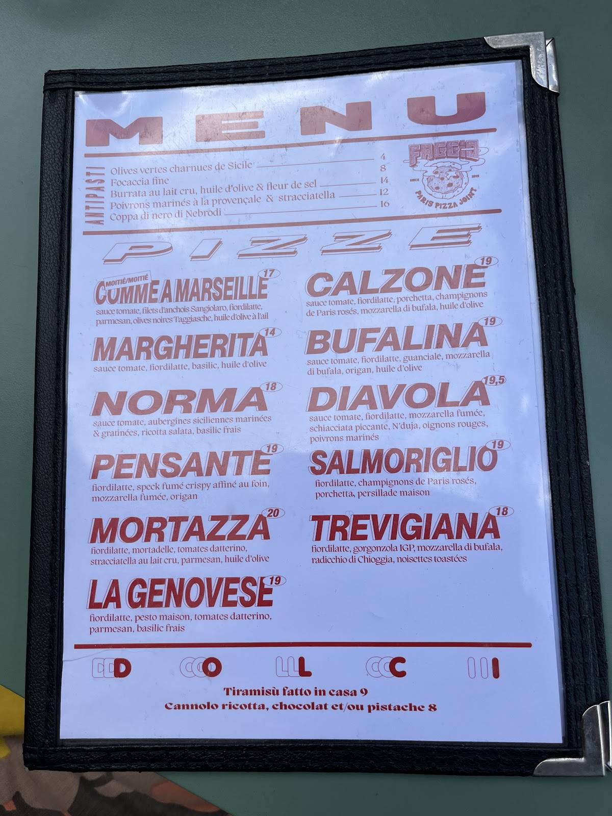 Menu de Faggio Pizzeria