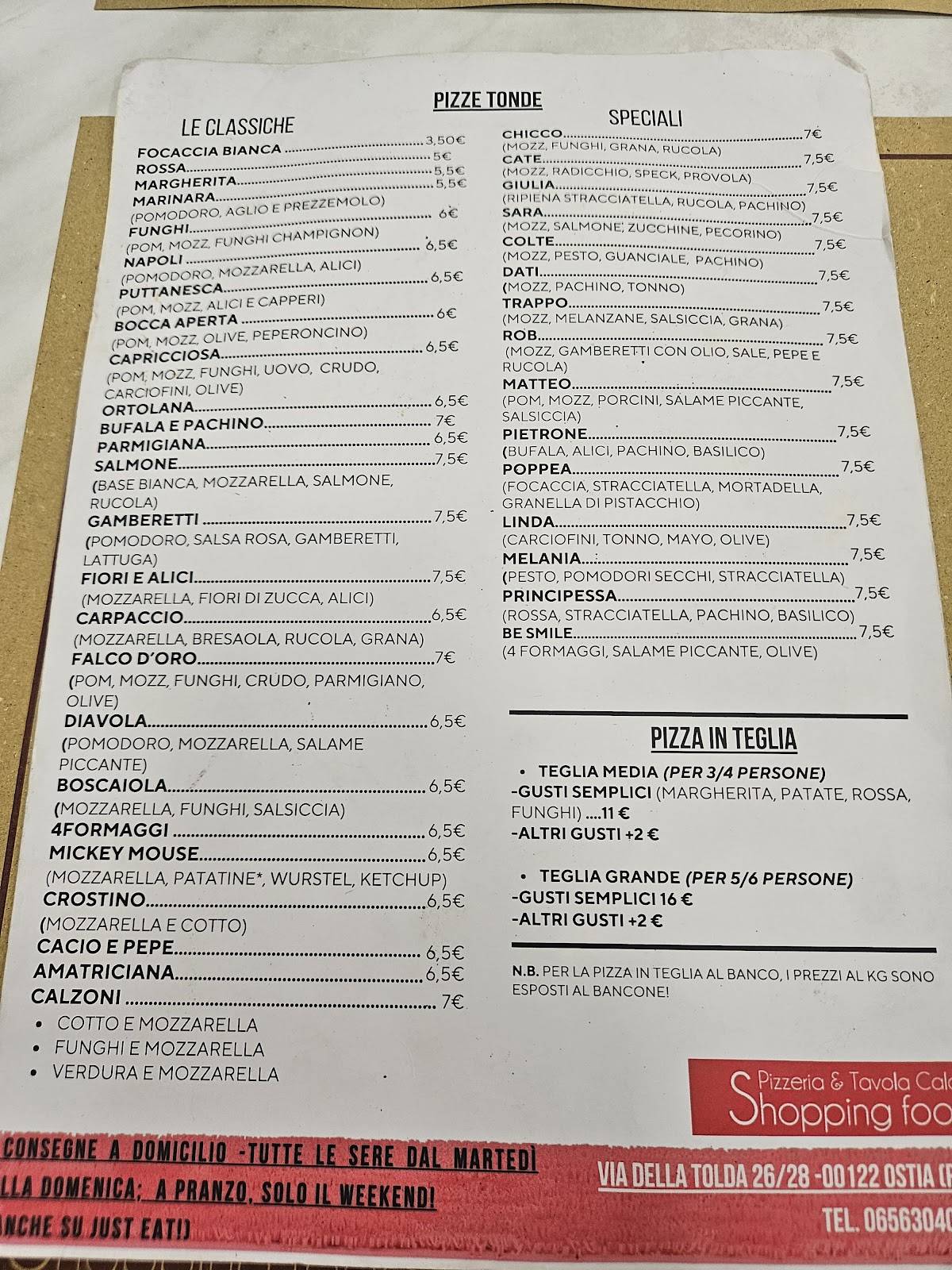 Menu di Falco D'Oro Roma 