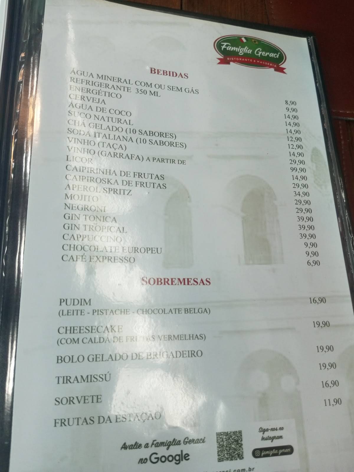 Famiglia Geraci cardápio