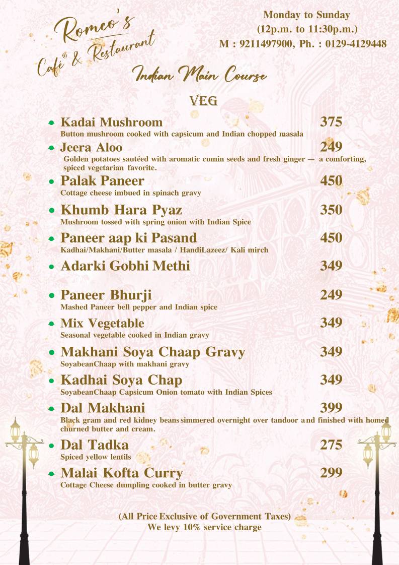 Romeo's Cafe & Restaurant menu