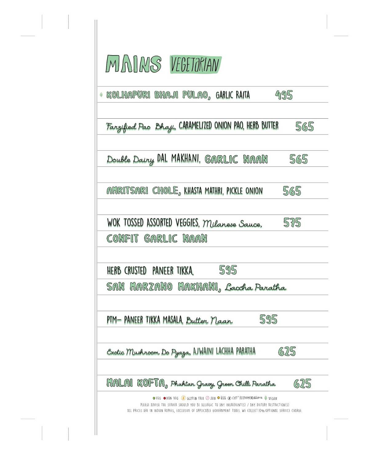 Farzi Cafe menu