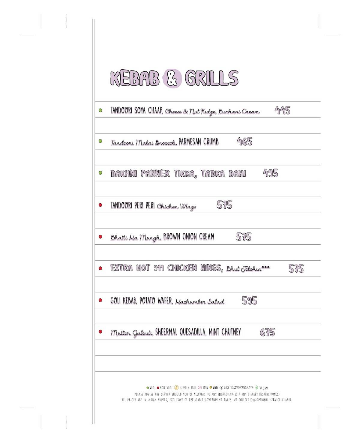 Farzi Cafe menu