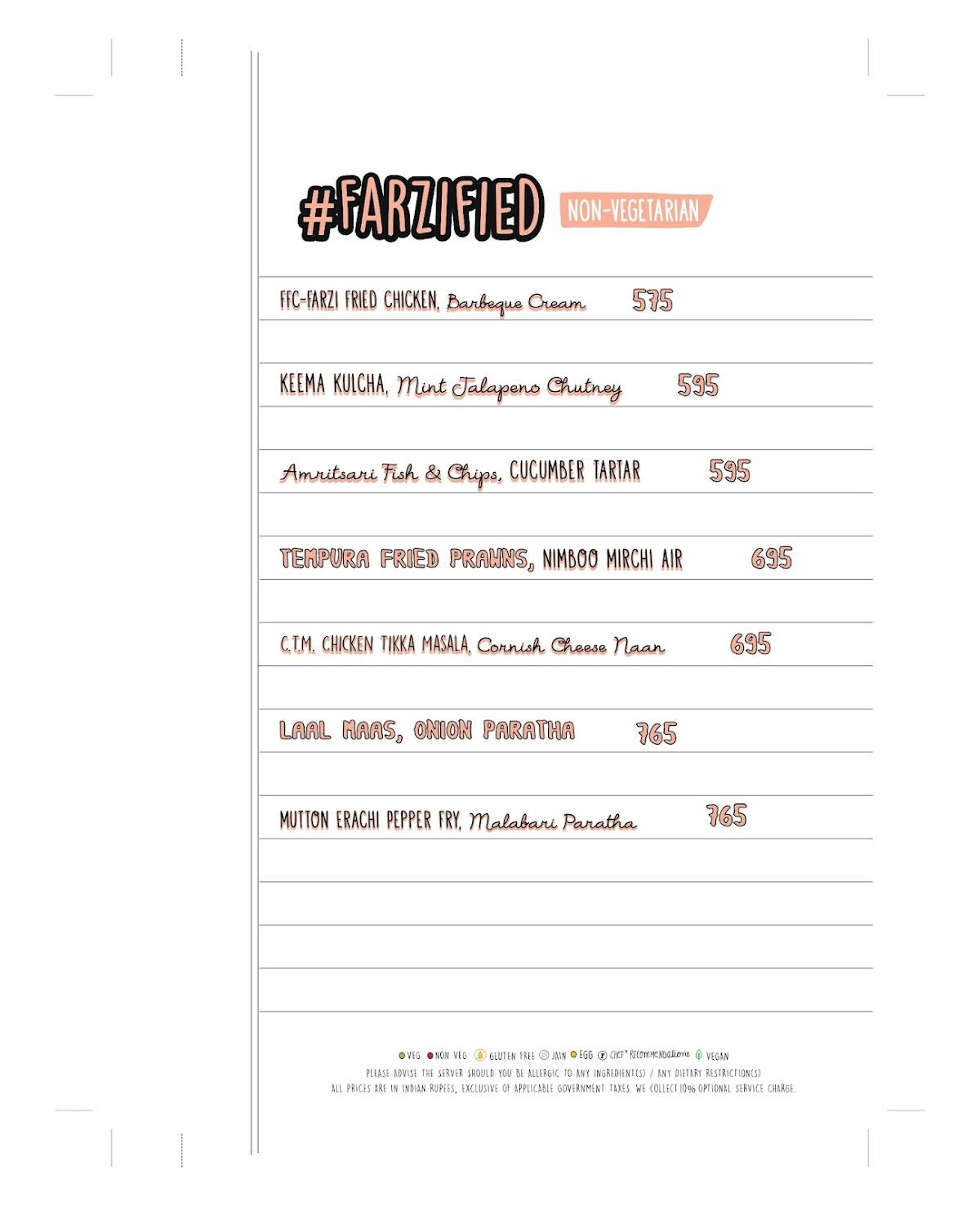 Farzi Cafe menu