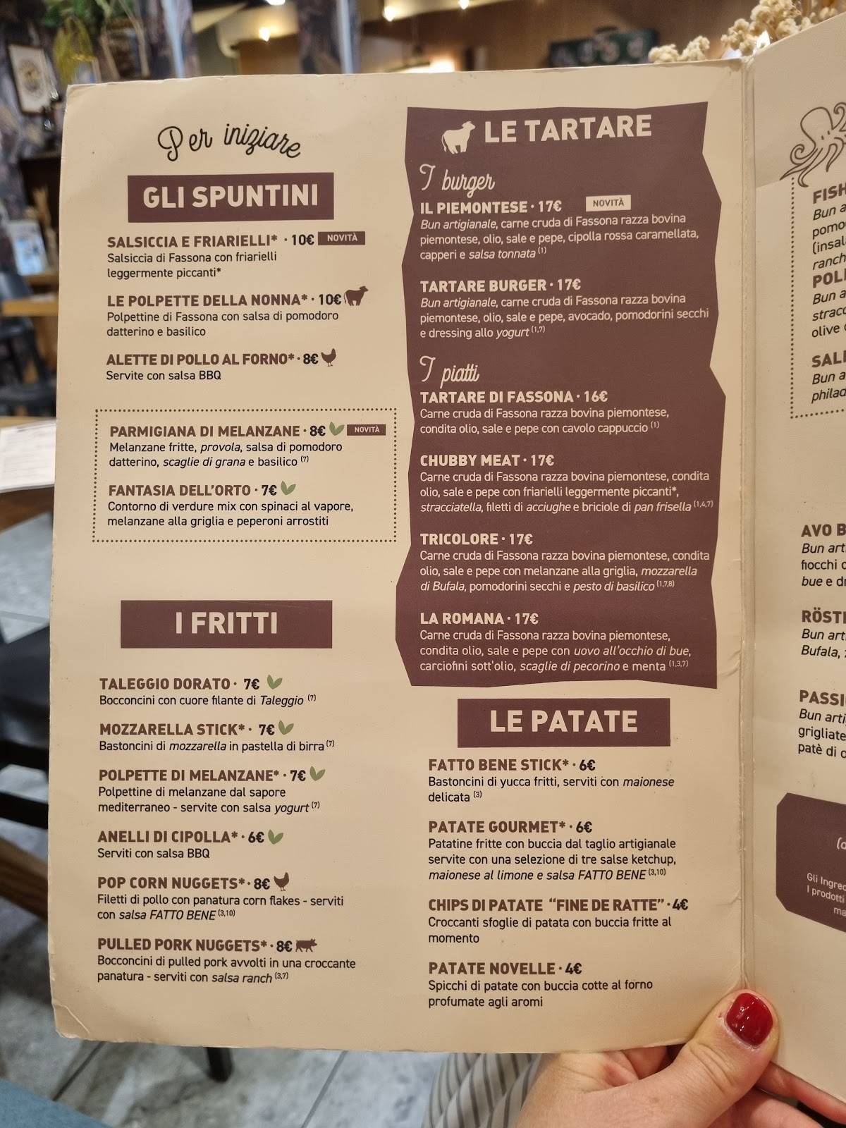 Menu di Fatto Bene Burger | Via V. Monti 56 
