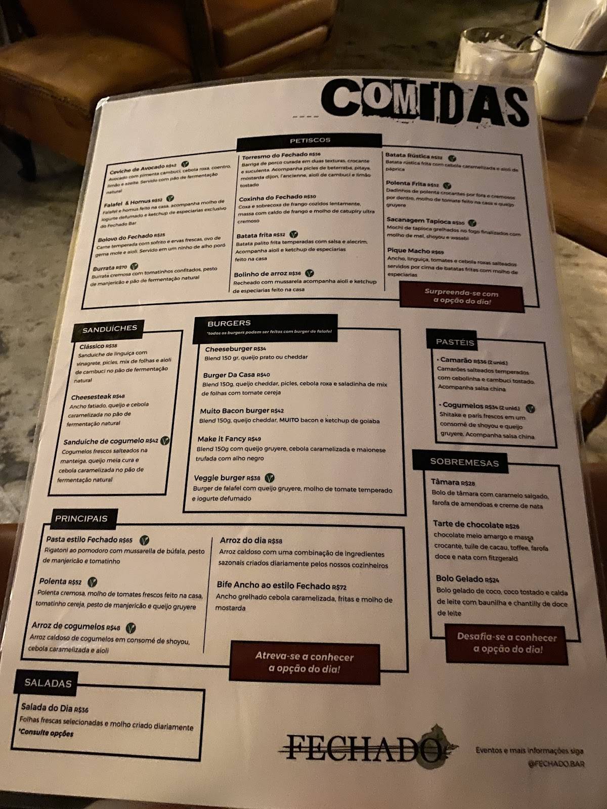 Fechado cardápio