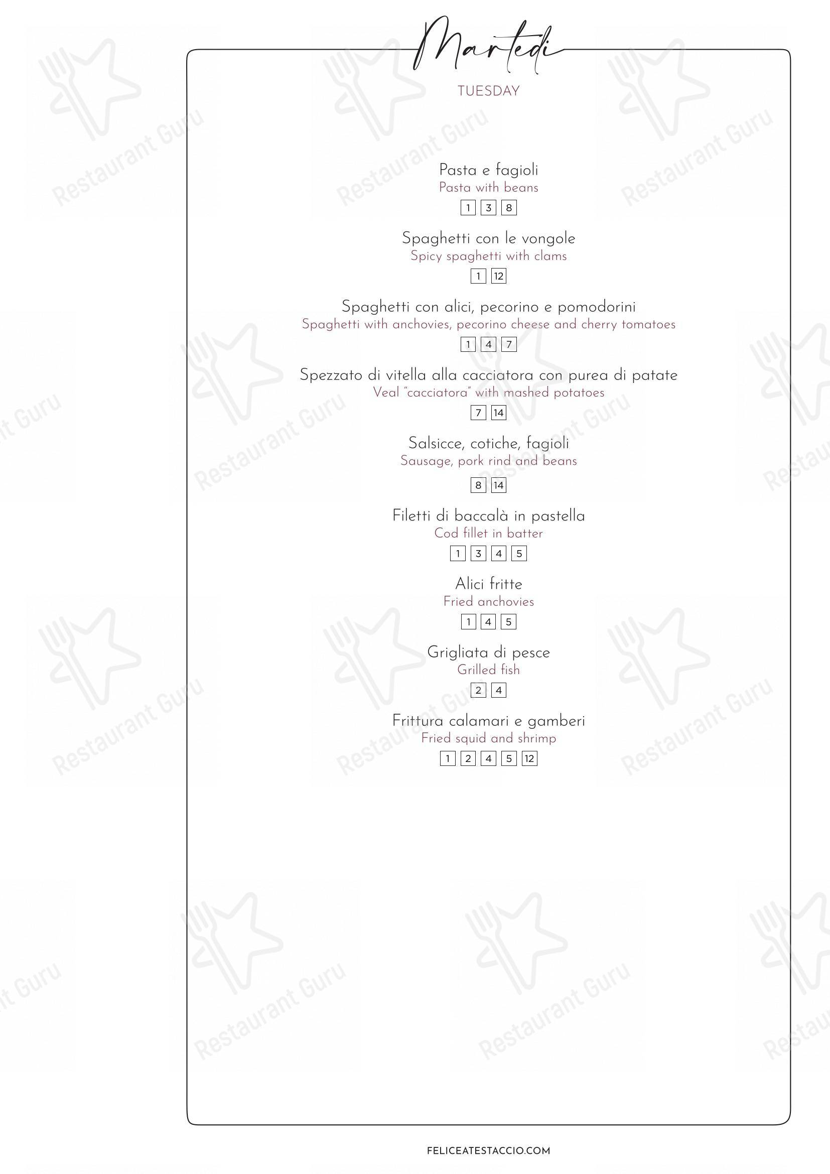 Felice a Testaccio ROMA in Roma - Menu