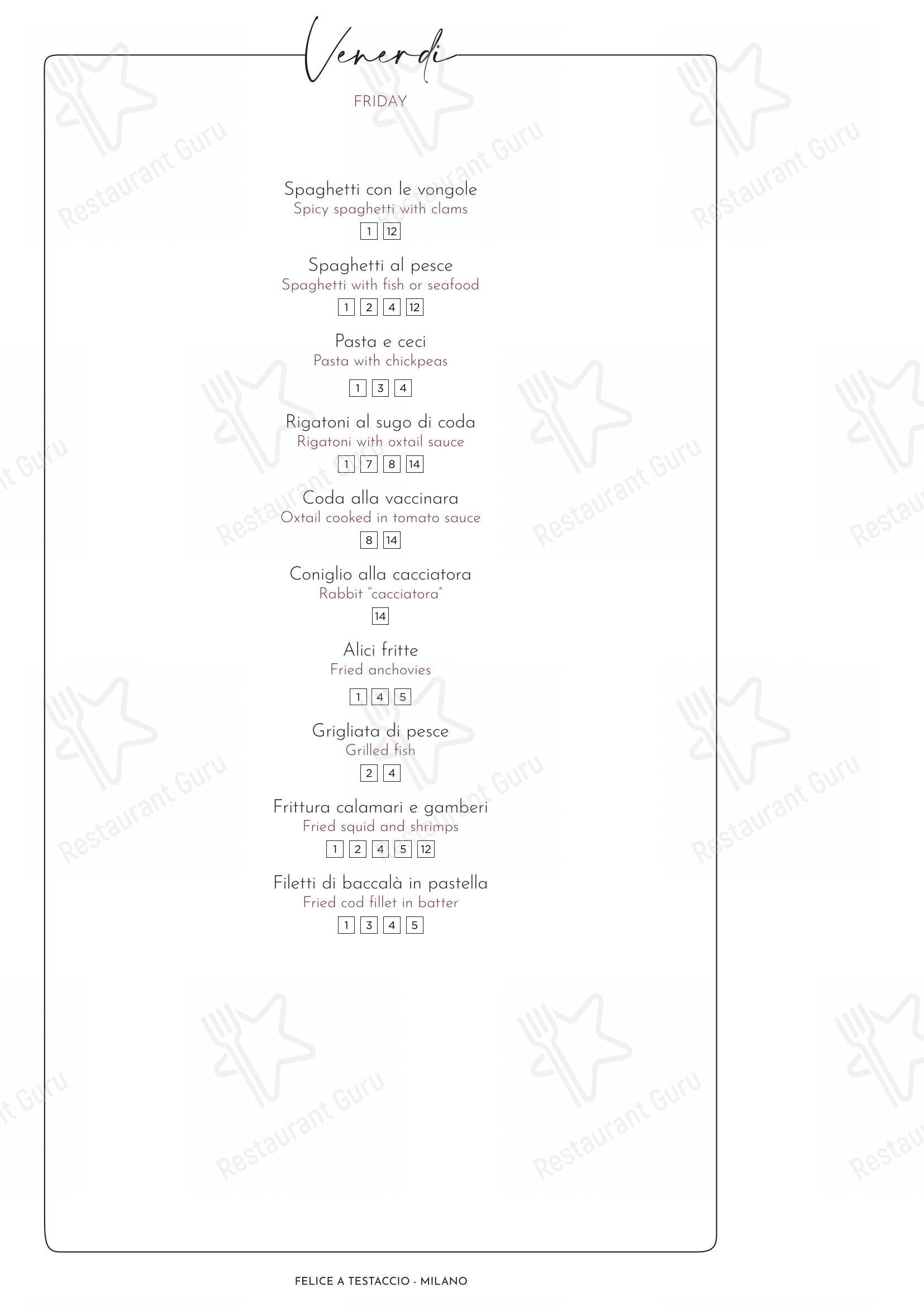 Menu di Felice a Testaccio ROMA - Menu bar