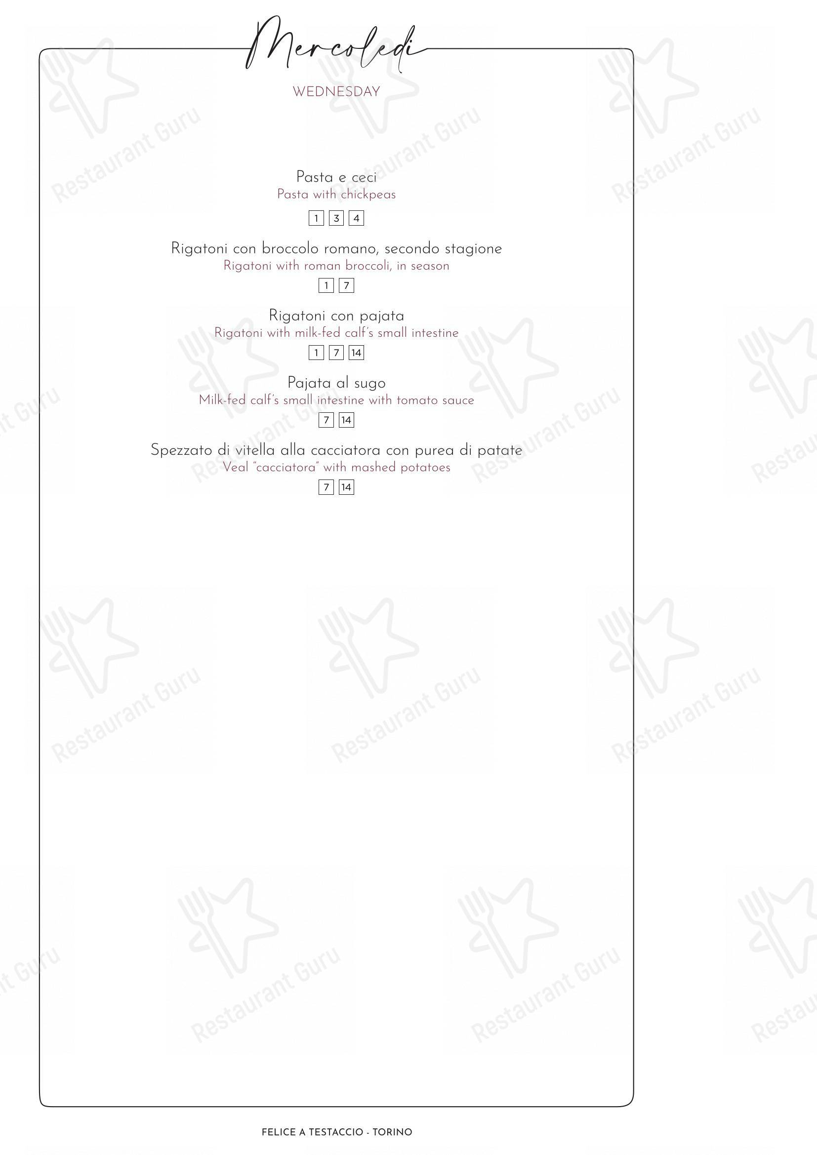 Felice a Testaccio ROMA in Roma - 菜单