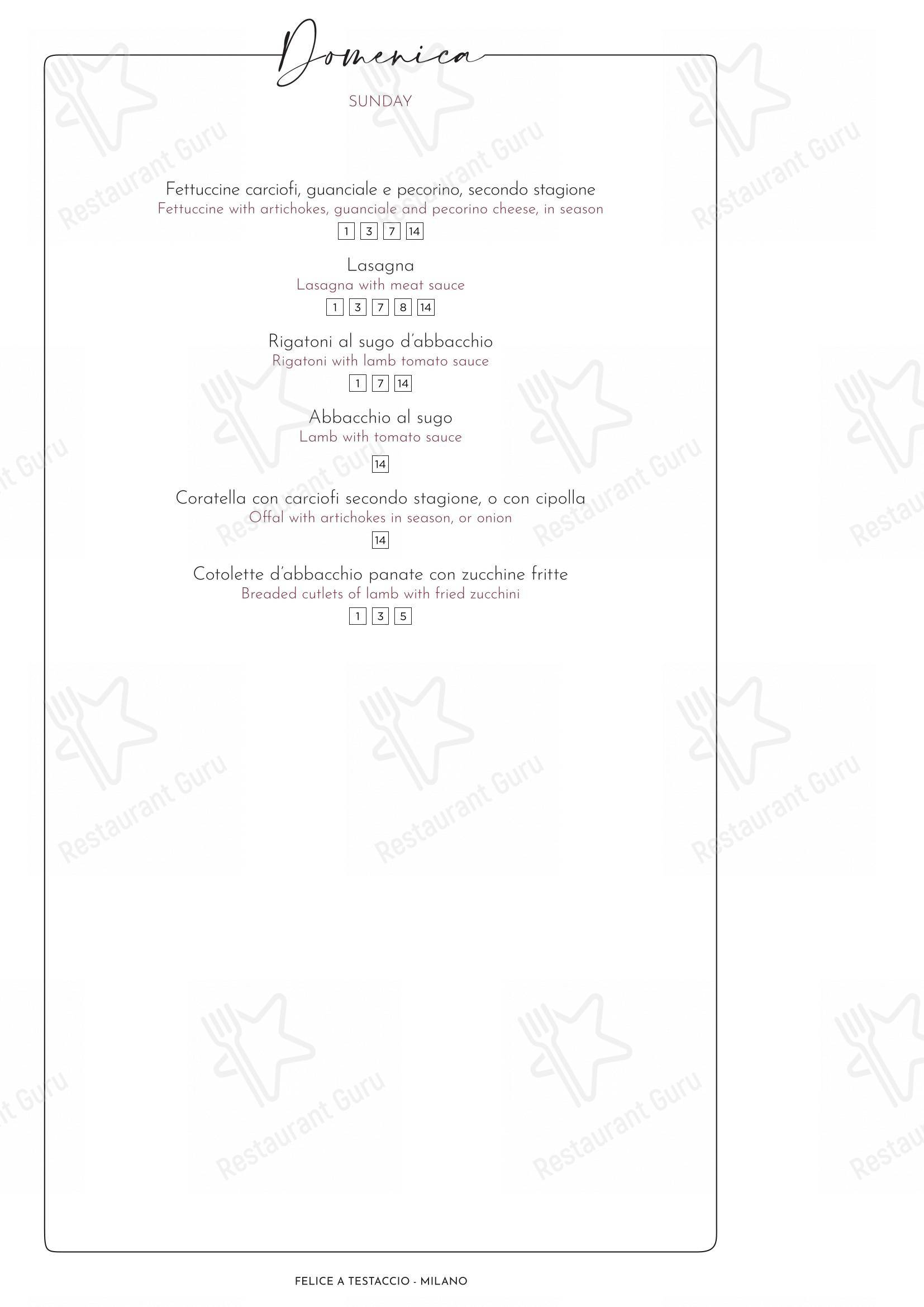 Menu di Felice a Testaccio ROMA - Menu bar
