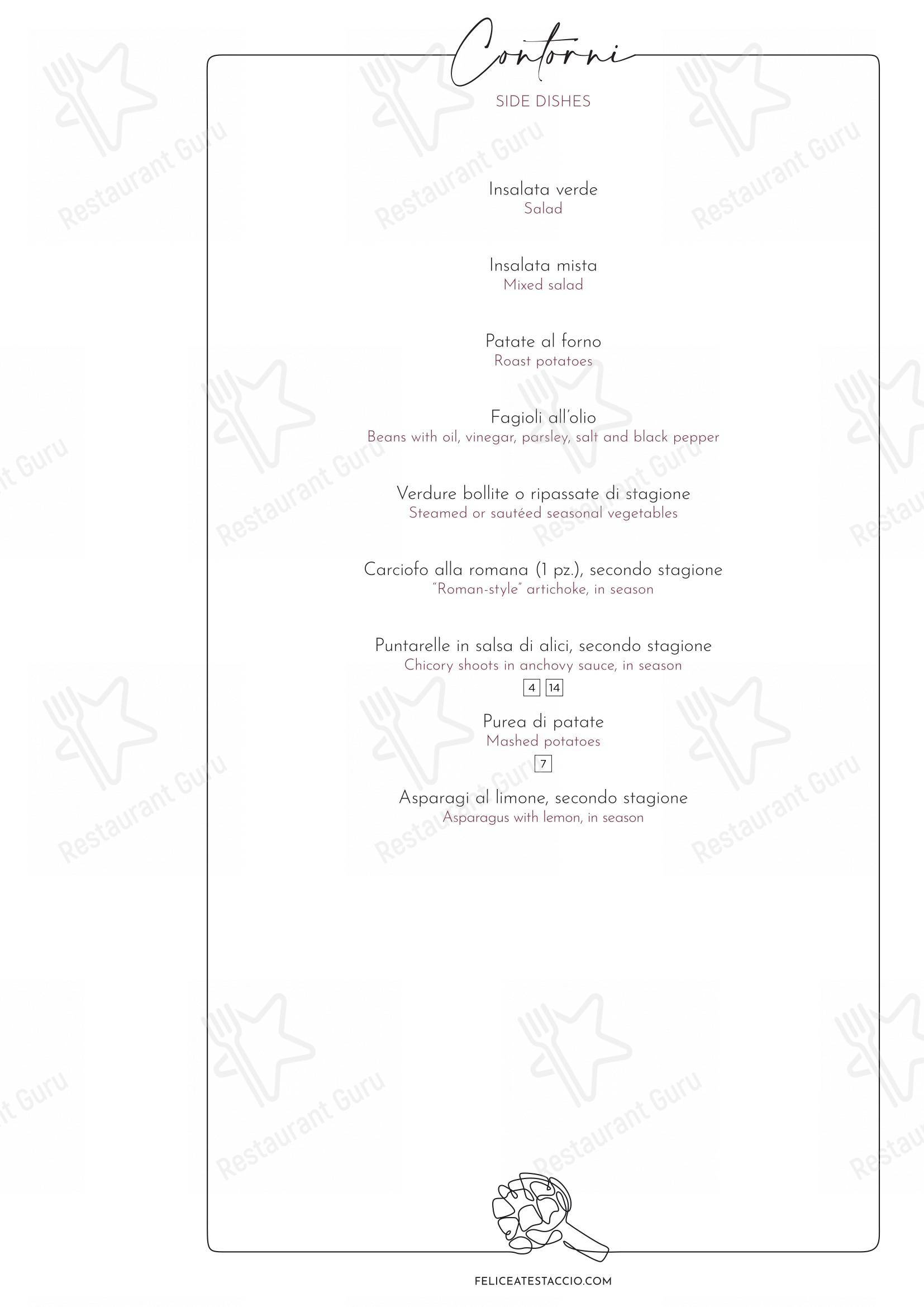 Menu di Felice a Testaccio ROMA - Menu bar