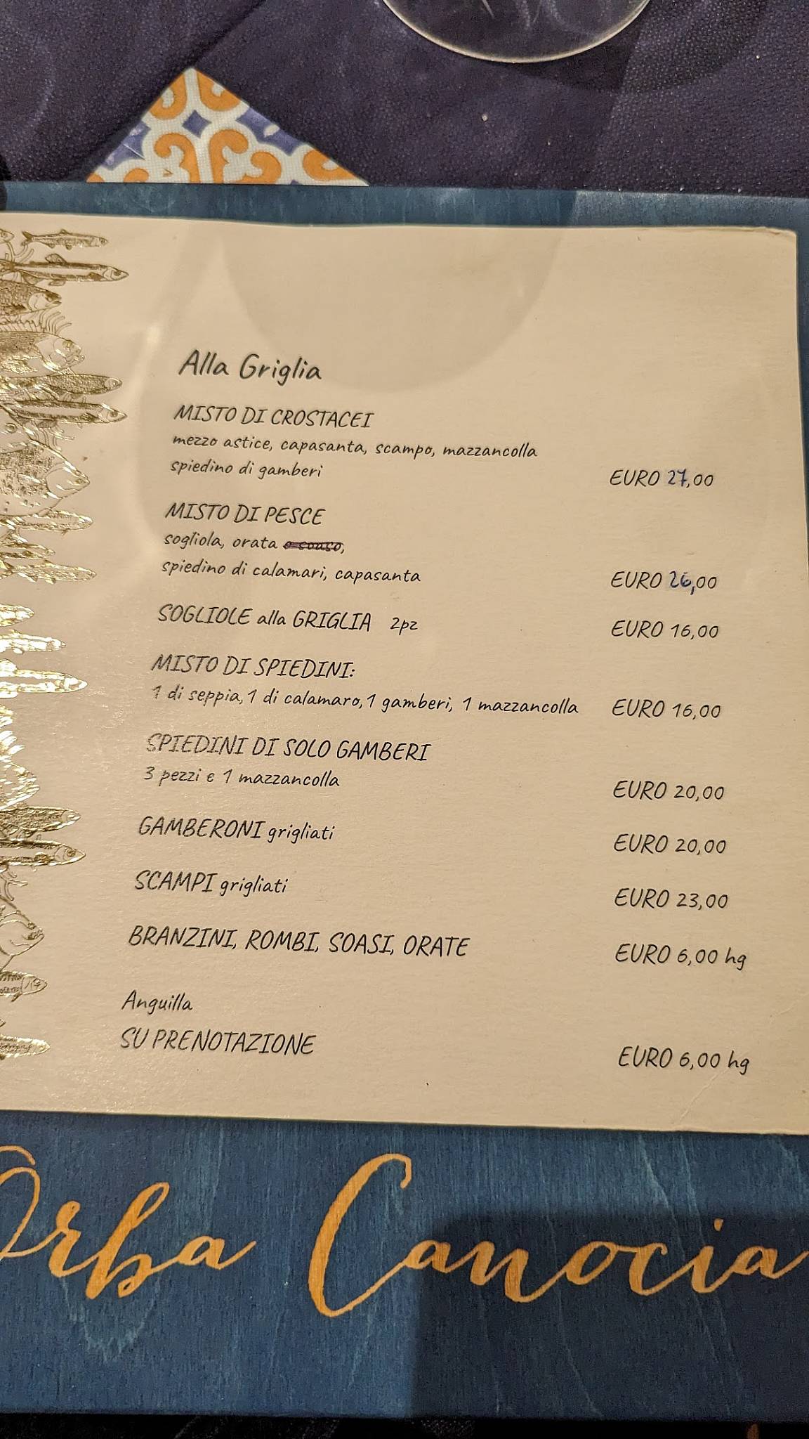 Menu di Osteria Ristorantino L'orba Canocia 