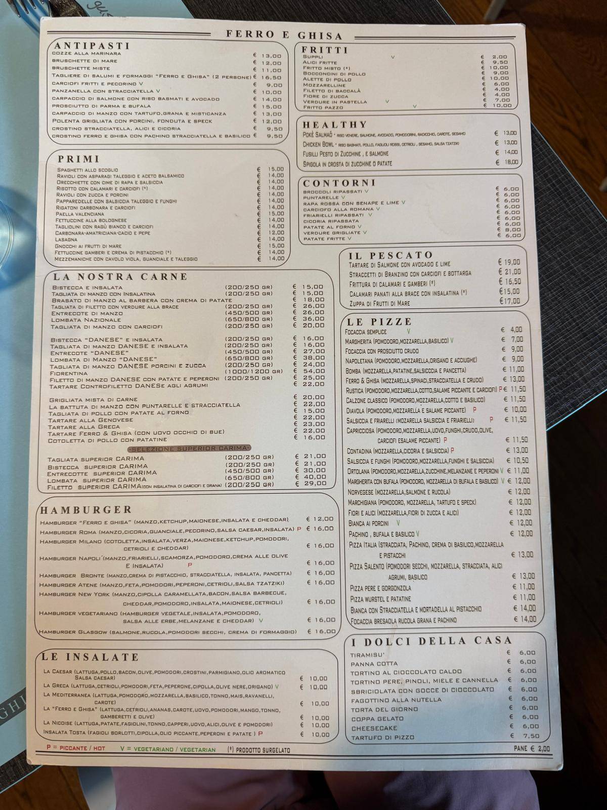 Menu de Ferro e Ghisa