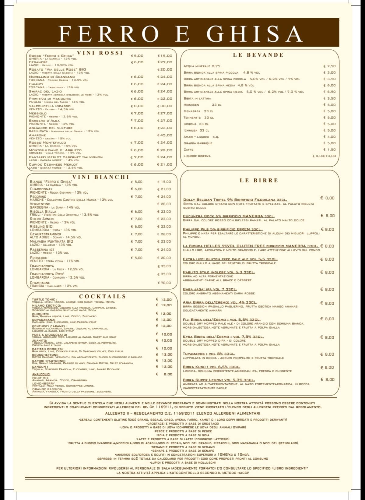 Menu de Ferro e Ghisa