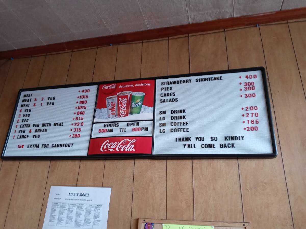 Menu at Fife’s Restaurant, Birmingham