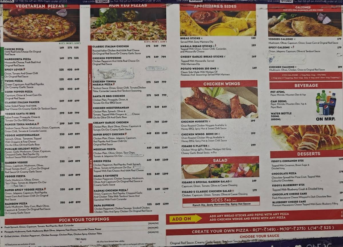 Figaro's Pizza menu
