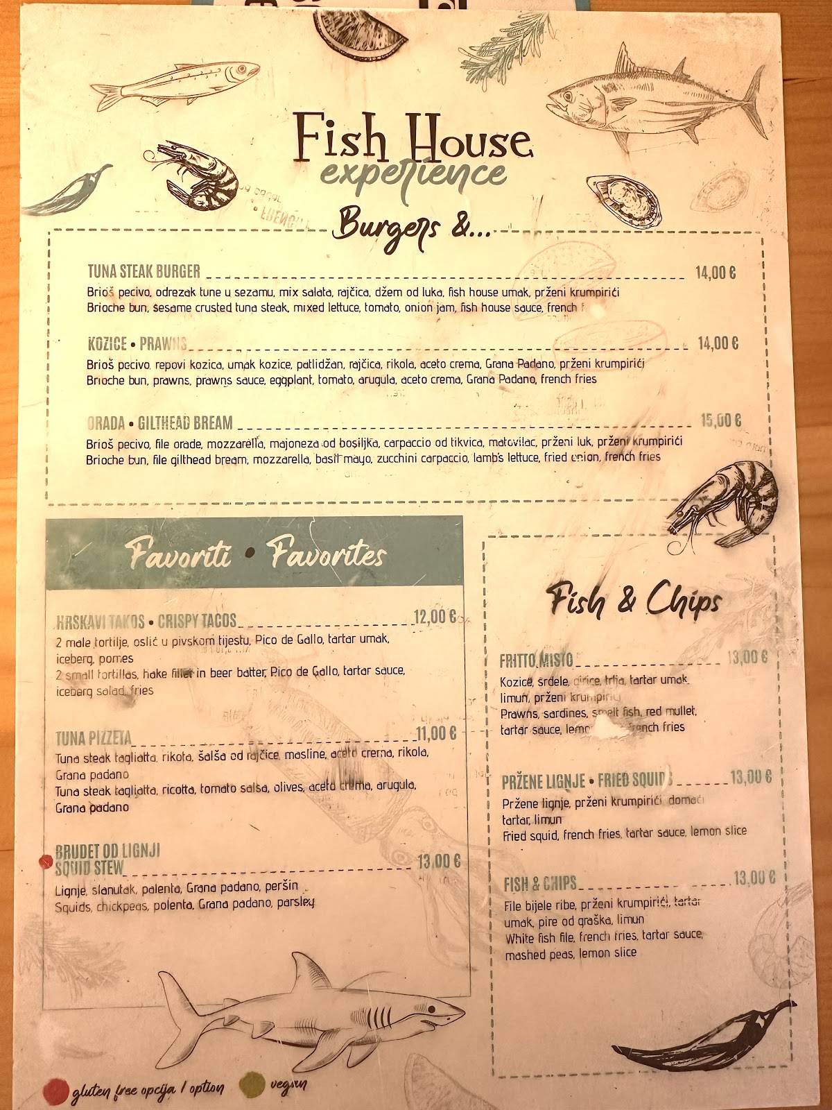 Menu di Fish House Zadar 