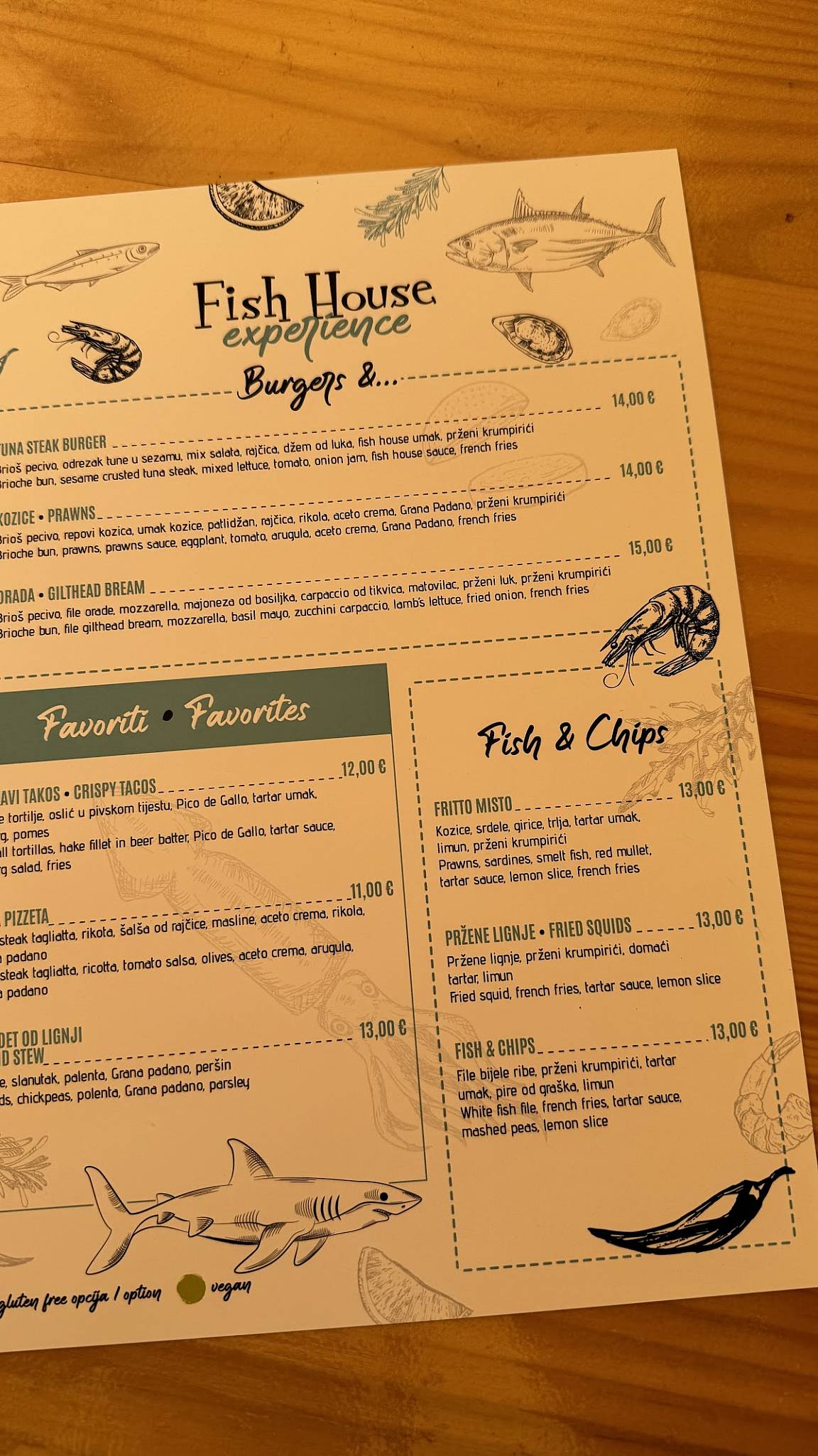 Menu di Fish House Zadar 