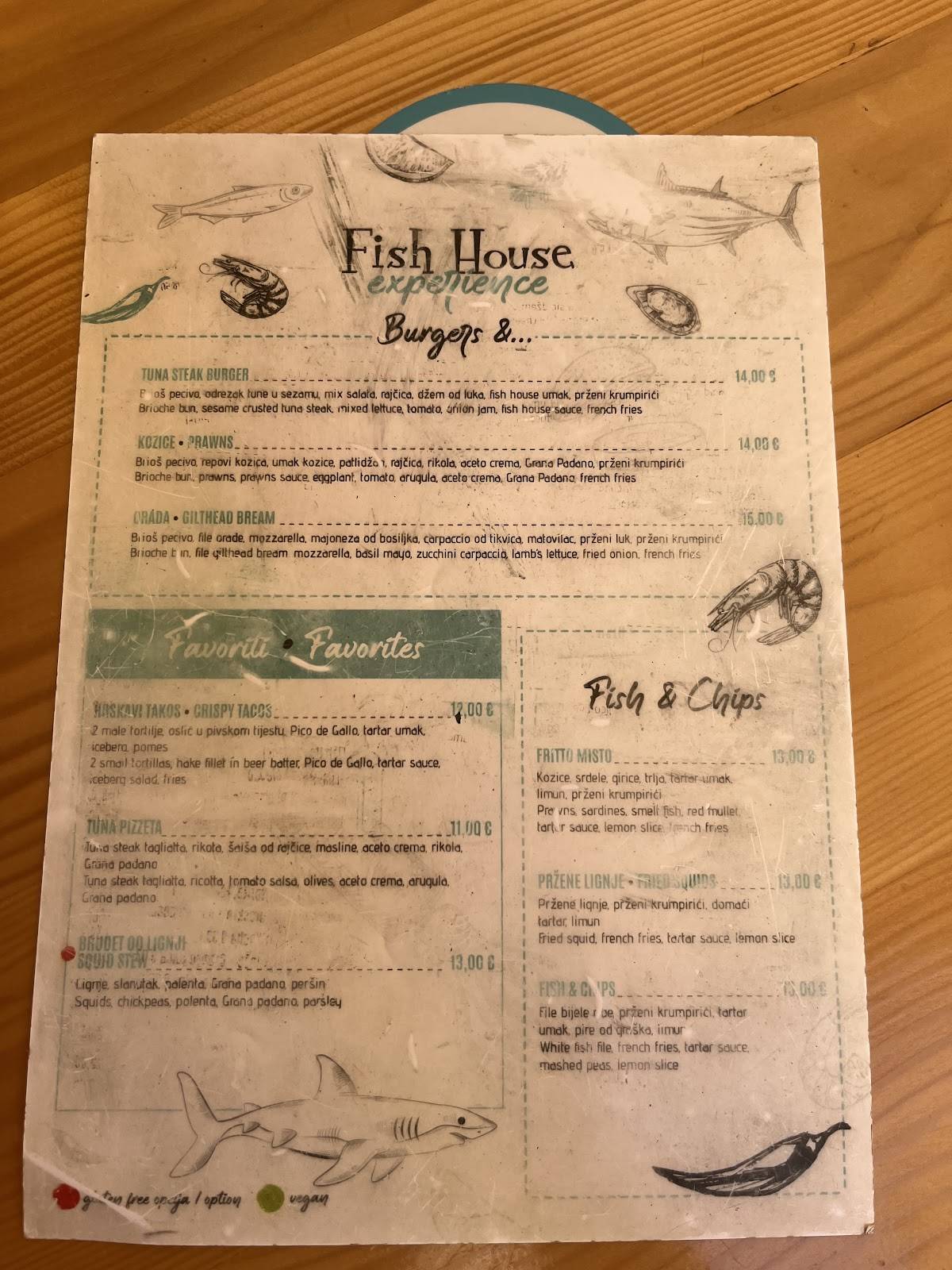 Menu di Fish House Zadar 