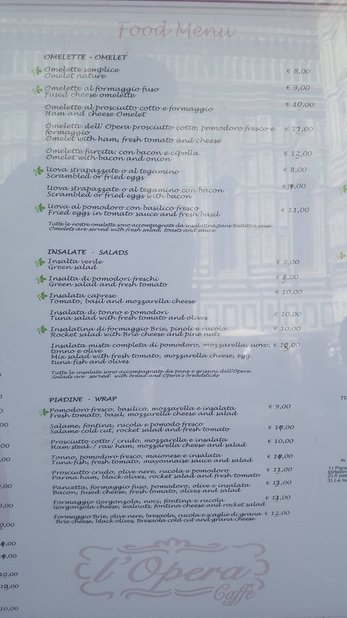 Menu di L'opera Caffè 