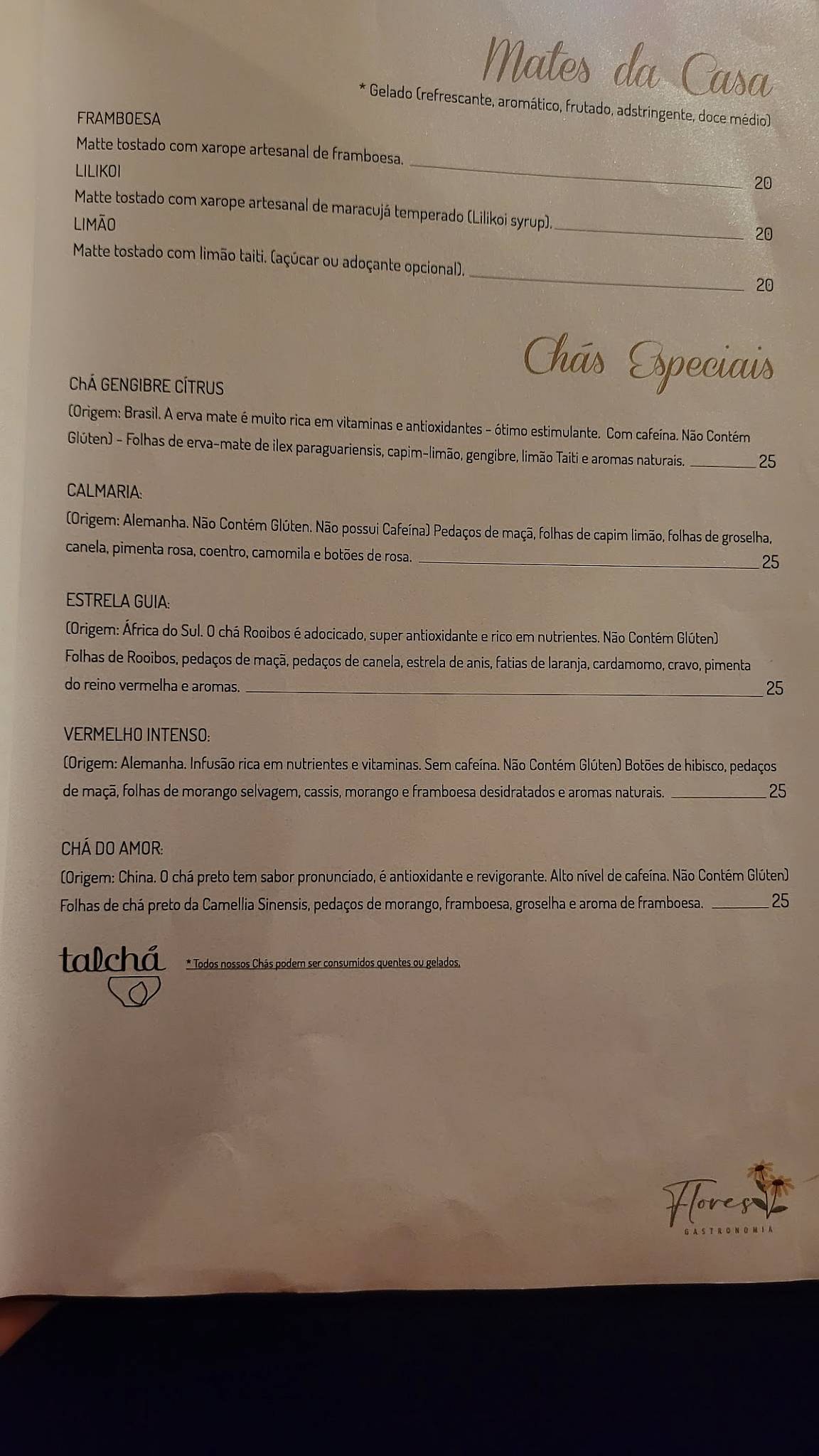 Flores Gastronomia cardápio