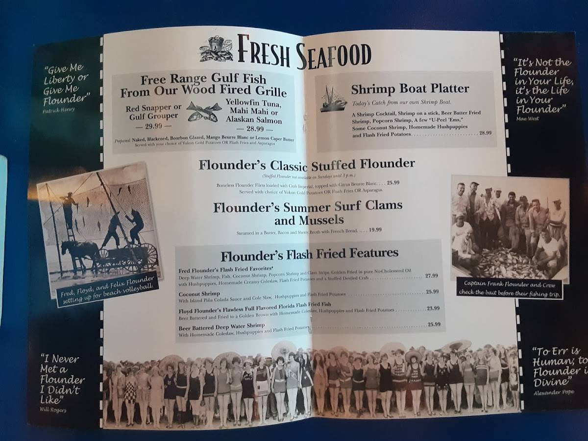 Menu at Flounder's Chowder House pub & bar, Pensacola Beach