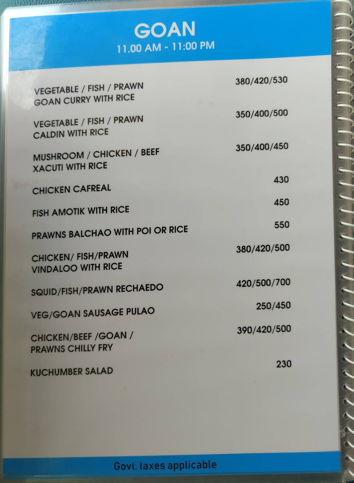 Flying Dolphin Beachside Cafe menu