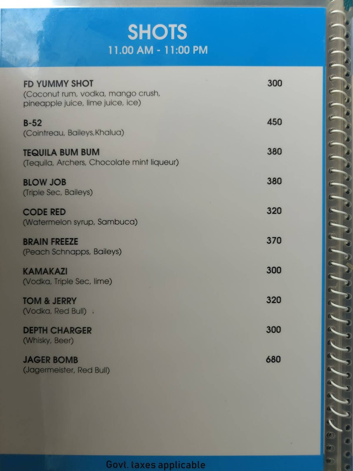 Flying Dolphin Beachside Cafe menu