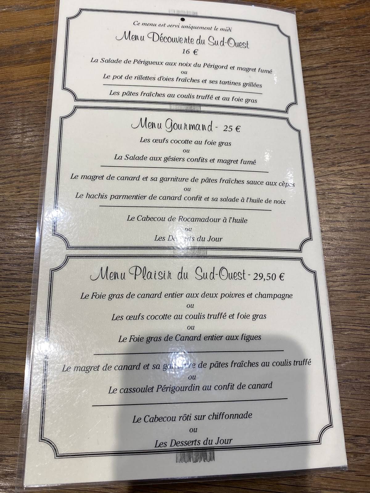 Menu de Pierre Champion