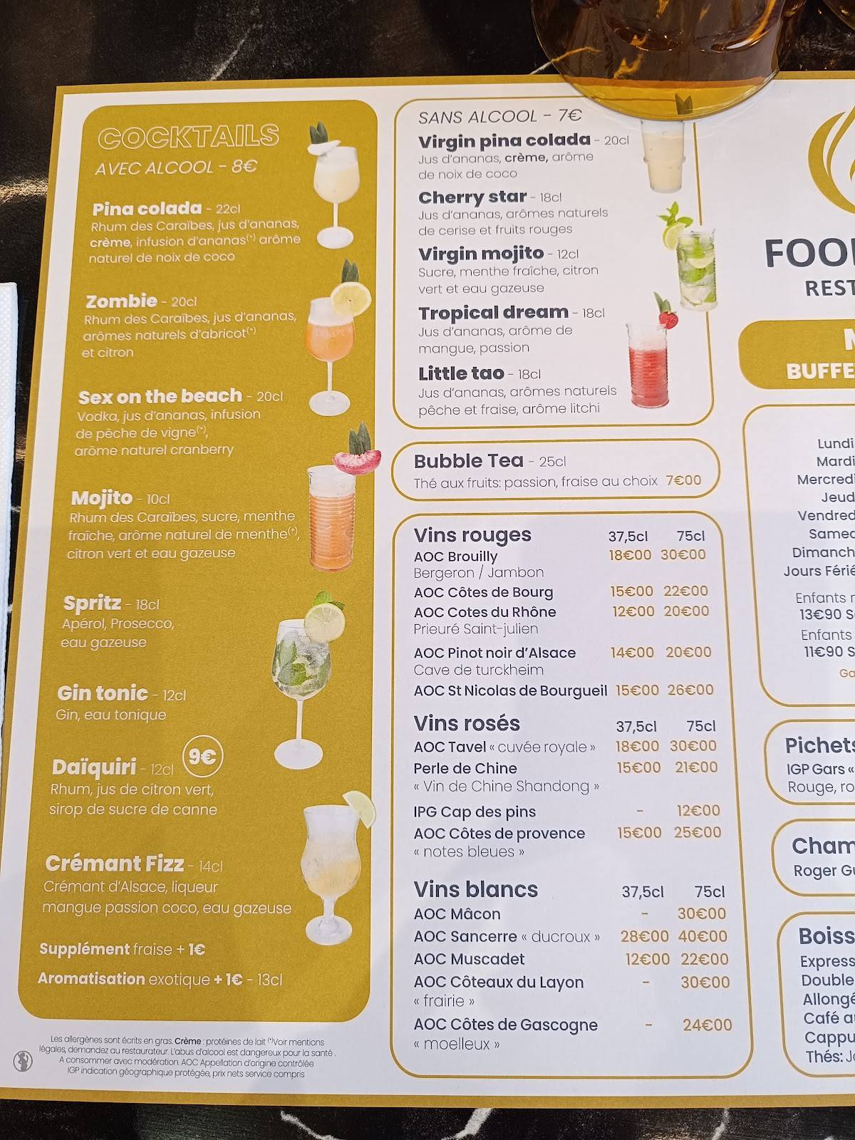 Menu de Food Hall