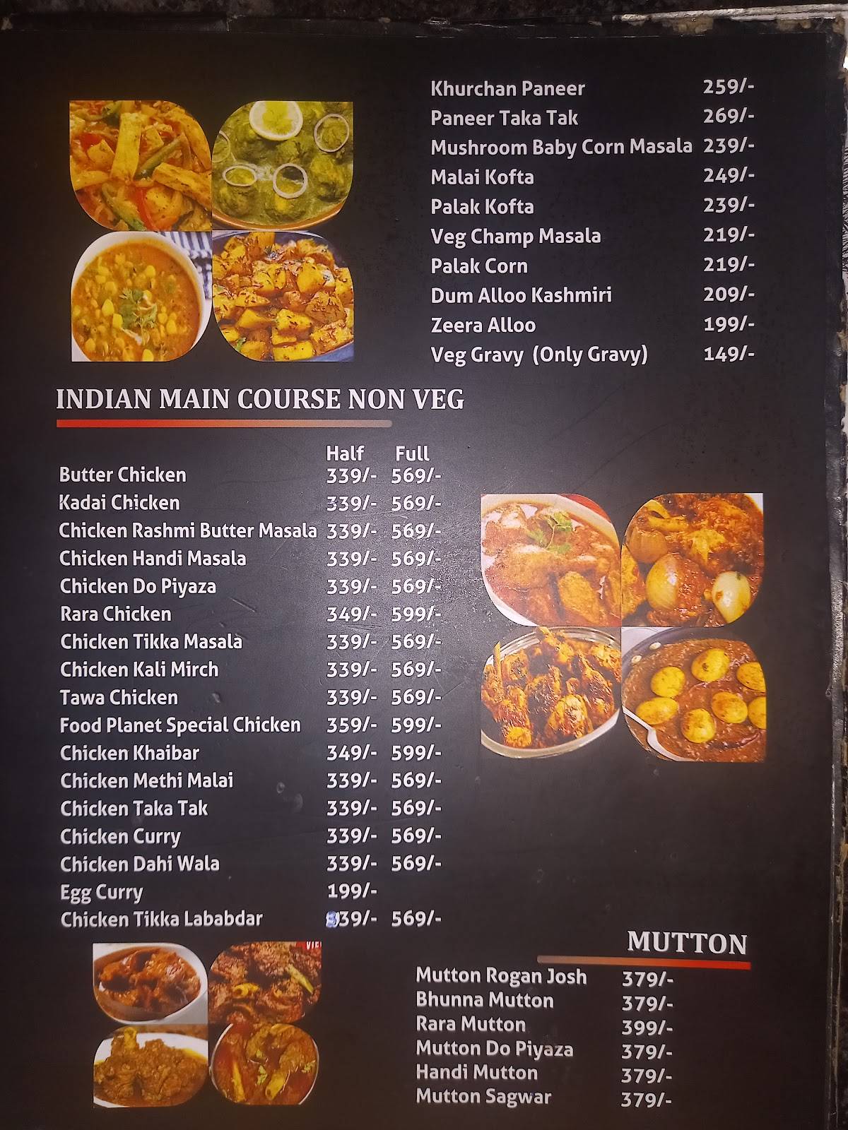 Food Planet Restaurant menu