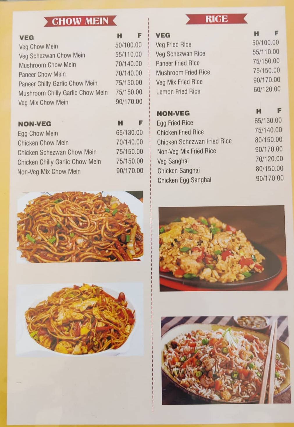 Food Villa Restaurant menu
