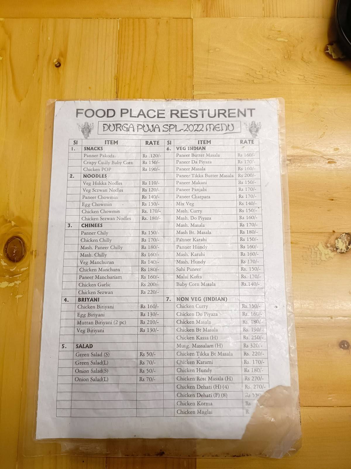 Food palace menu