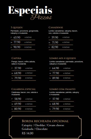 Fornalha Pizzaria cardápio