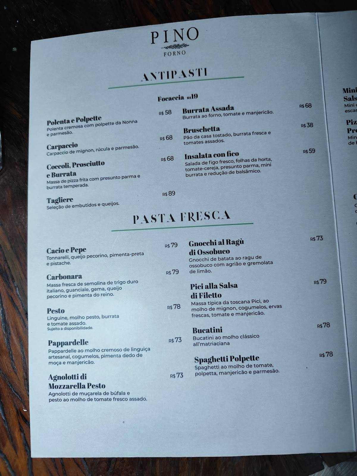 Forno da Pino - Itaim cardápio