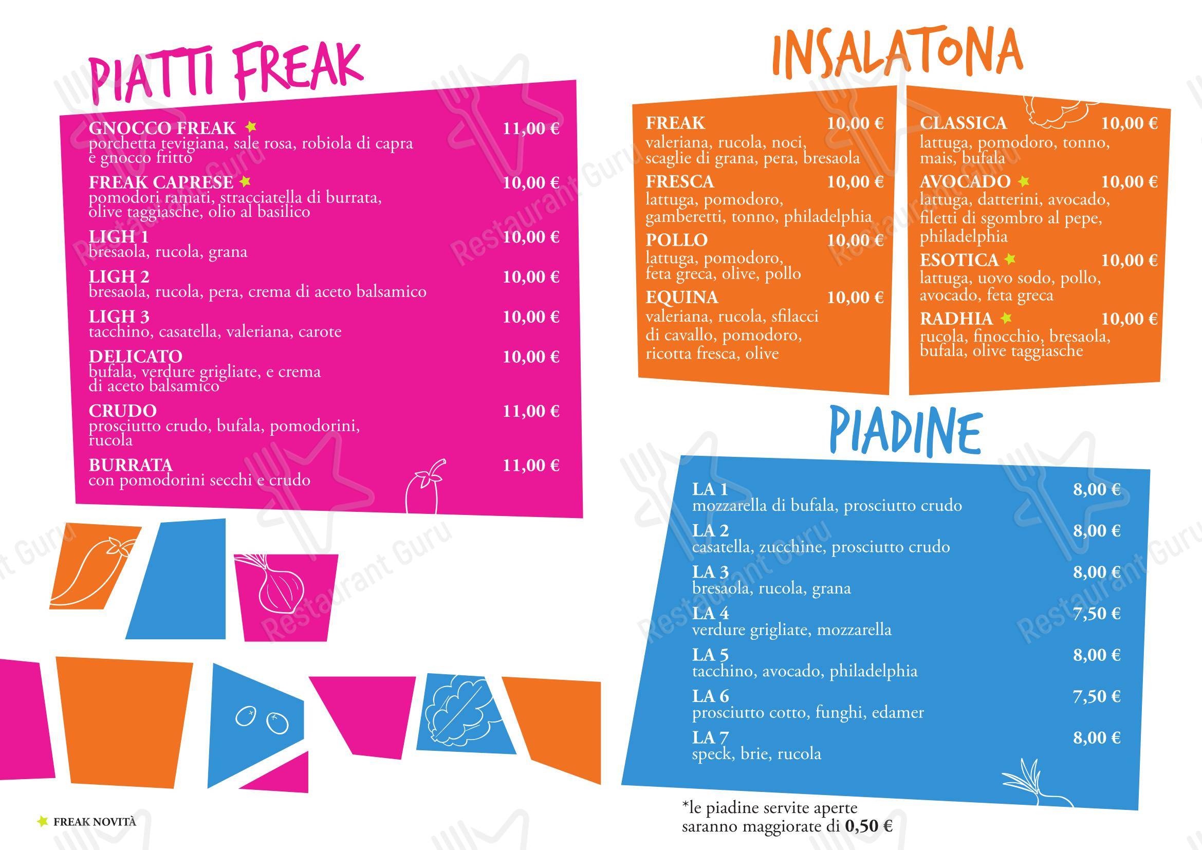 Menu per Freakbar pub & bar