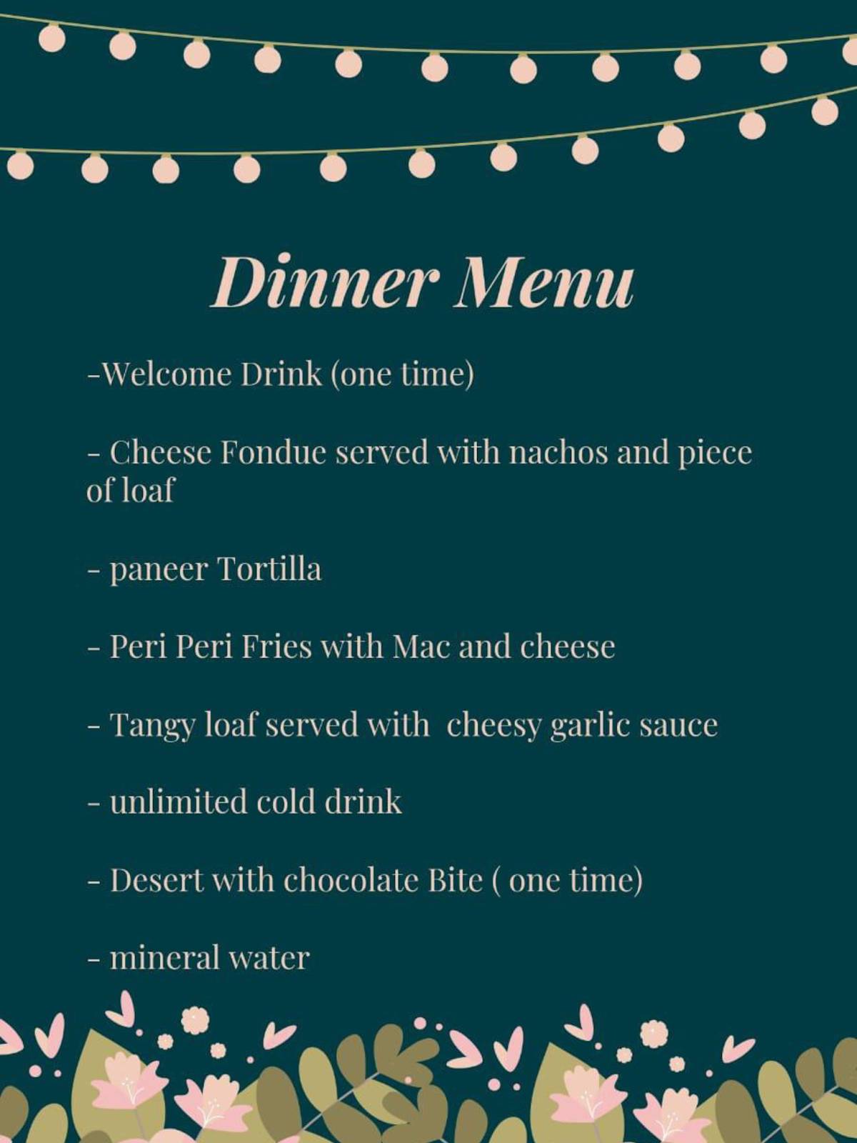 Menu at Friends Factory Cafe Private Candle Light Dinner, Vadodara