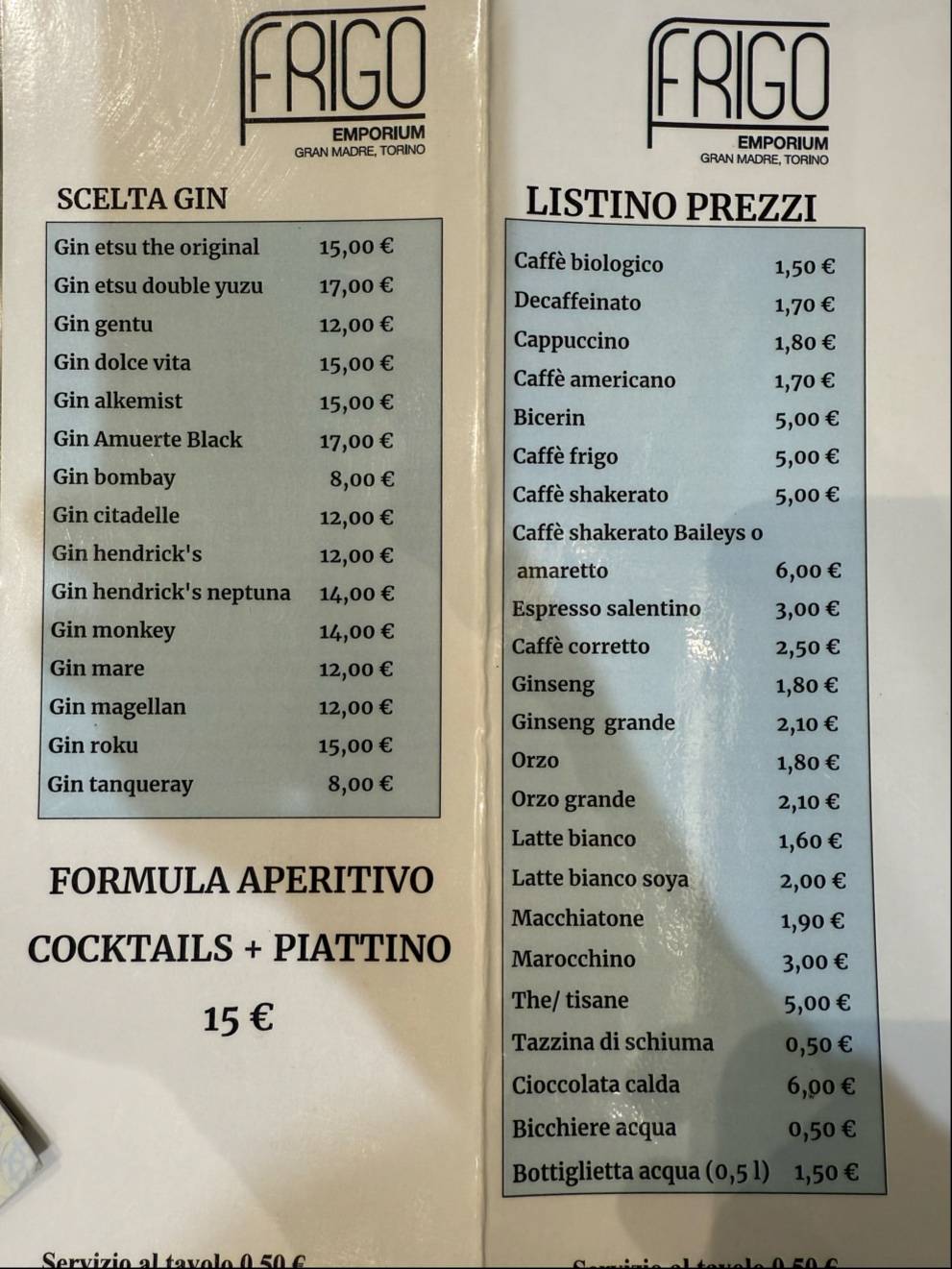 Menu di Frigo Gran Madre 