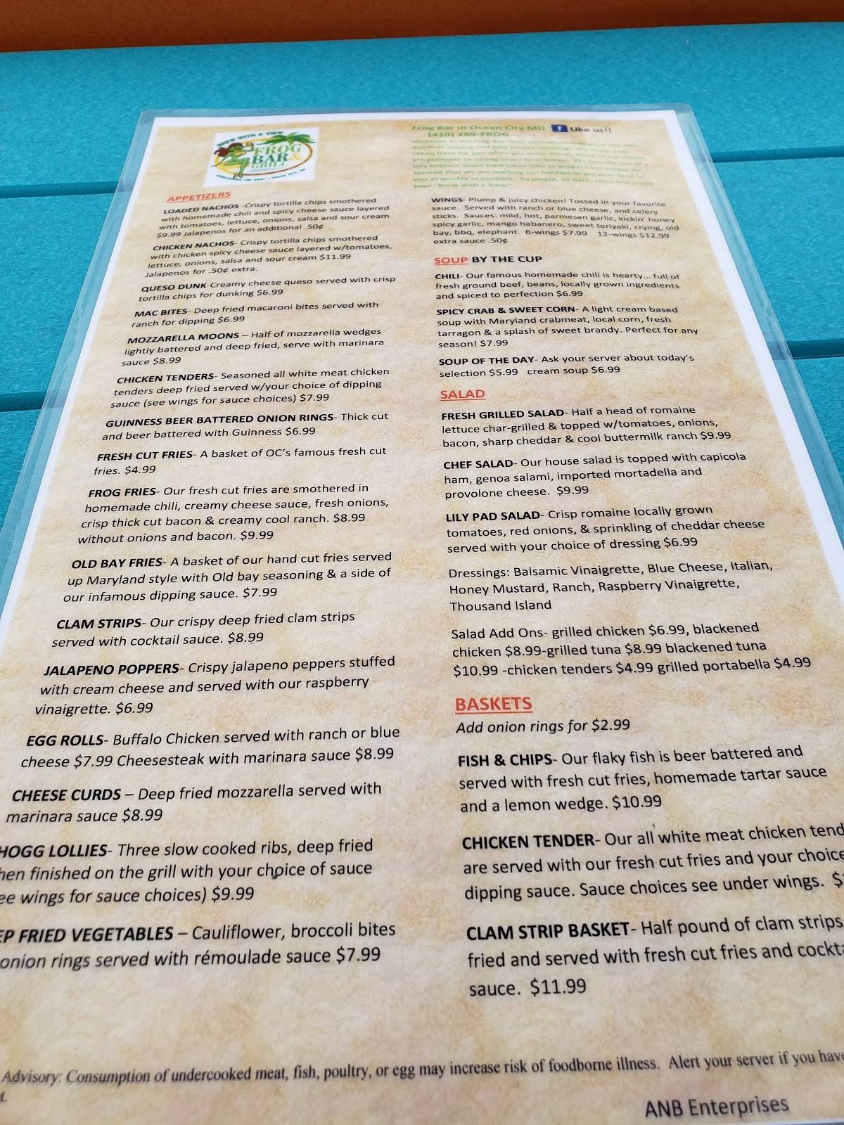 Menu at Frog Bar & Grill, Ocean City, 221 Wicomico St