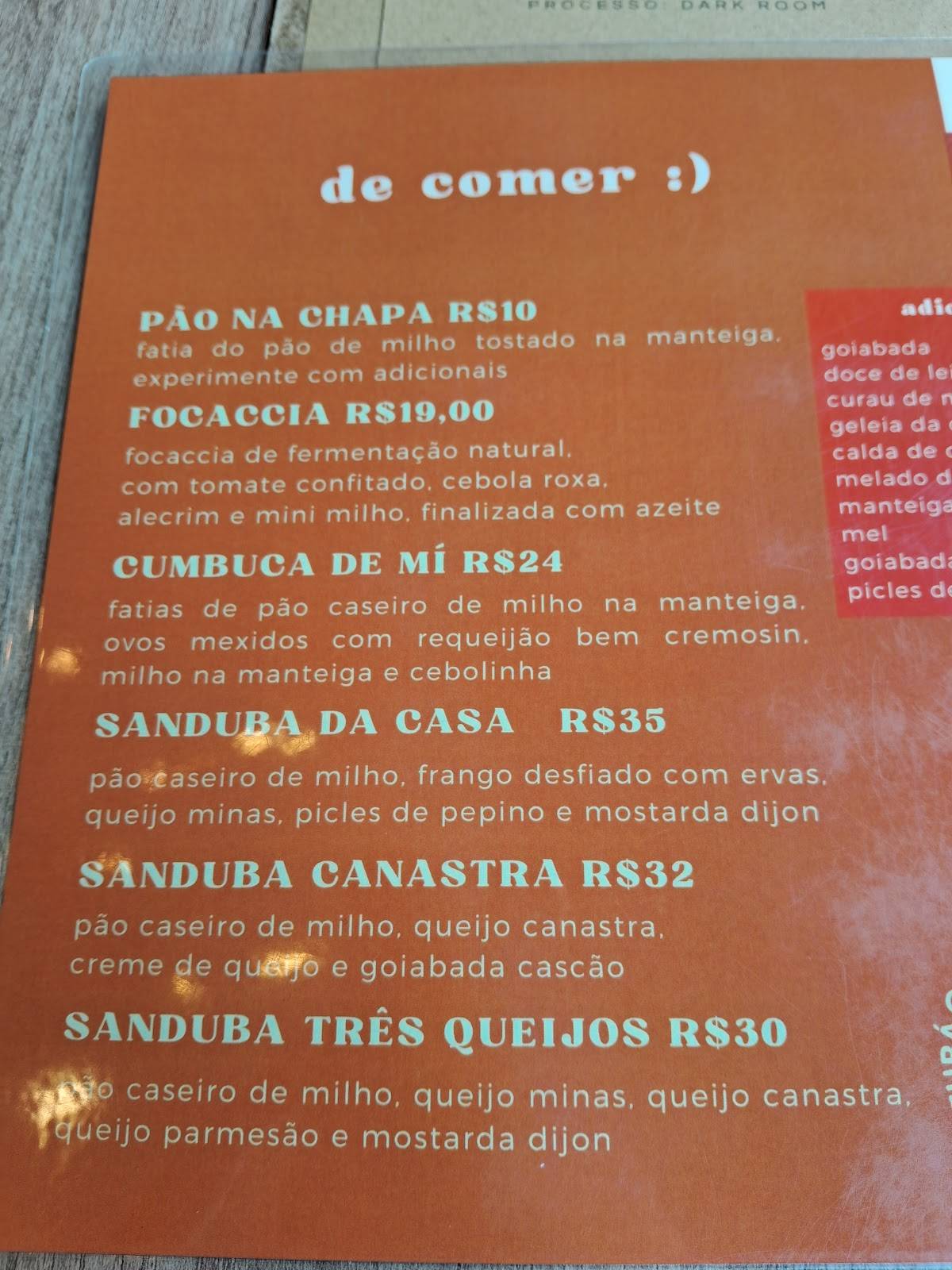 Fubá Café cardápio