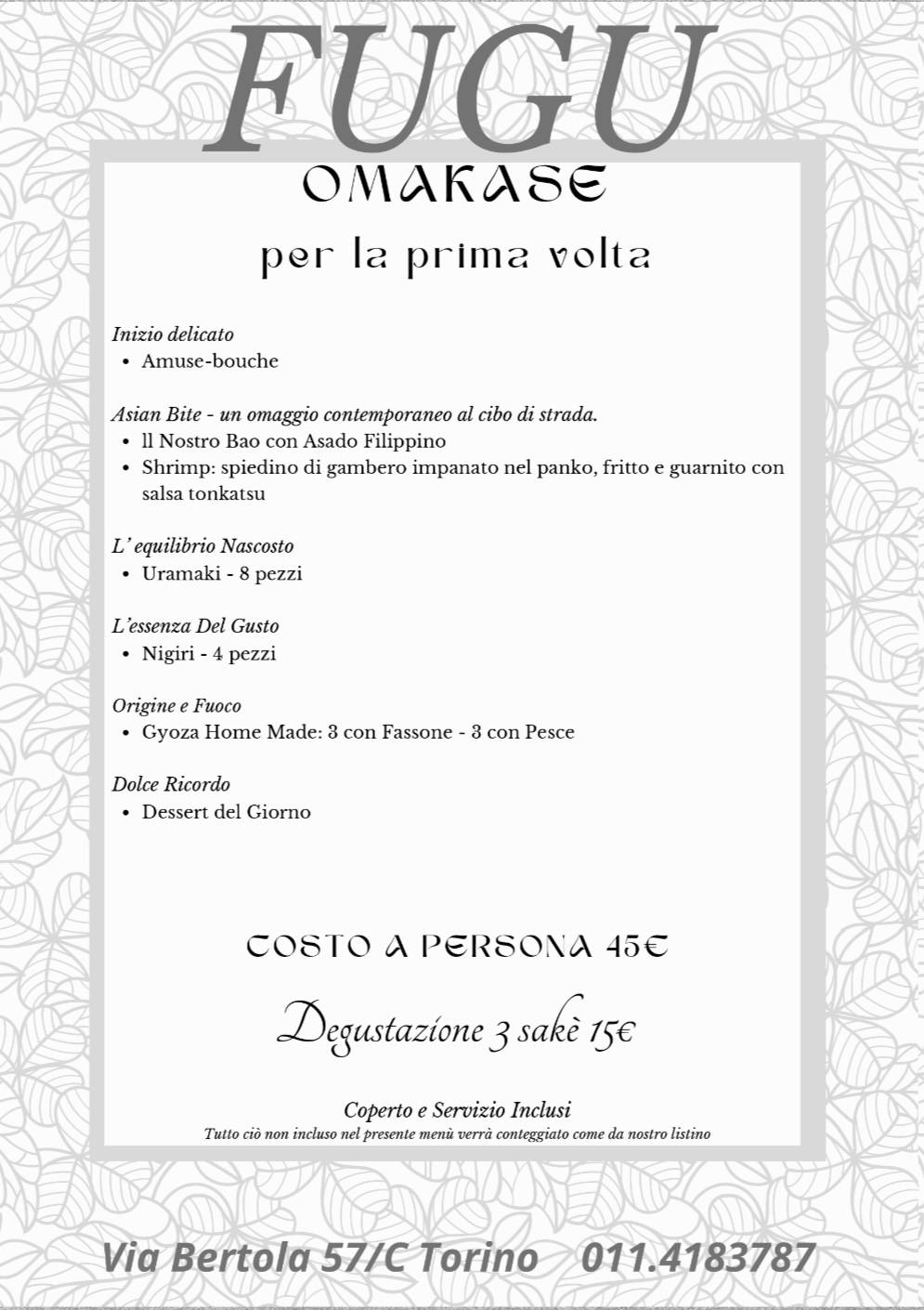 Menu di Fugu Sushi Torino 
