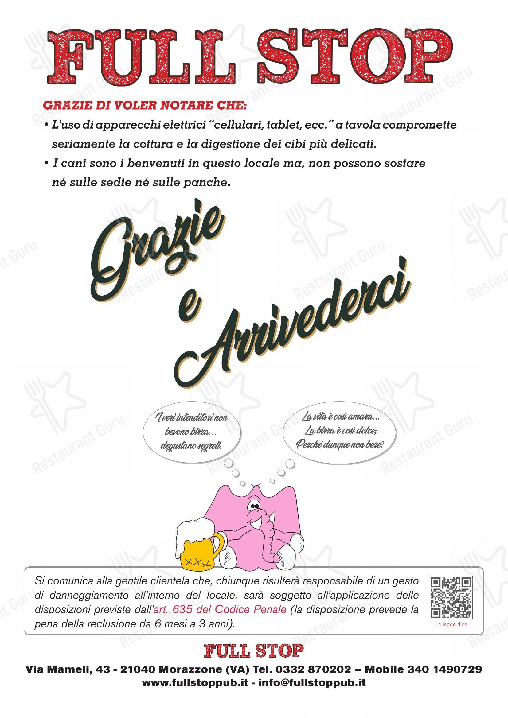 Menu per Ristorante Full Stop in Morazzone