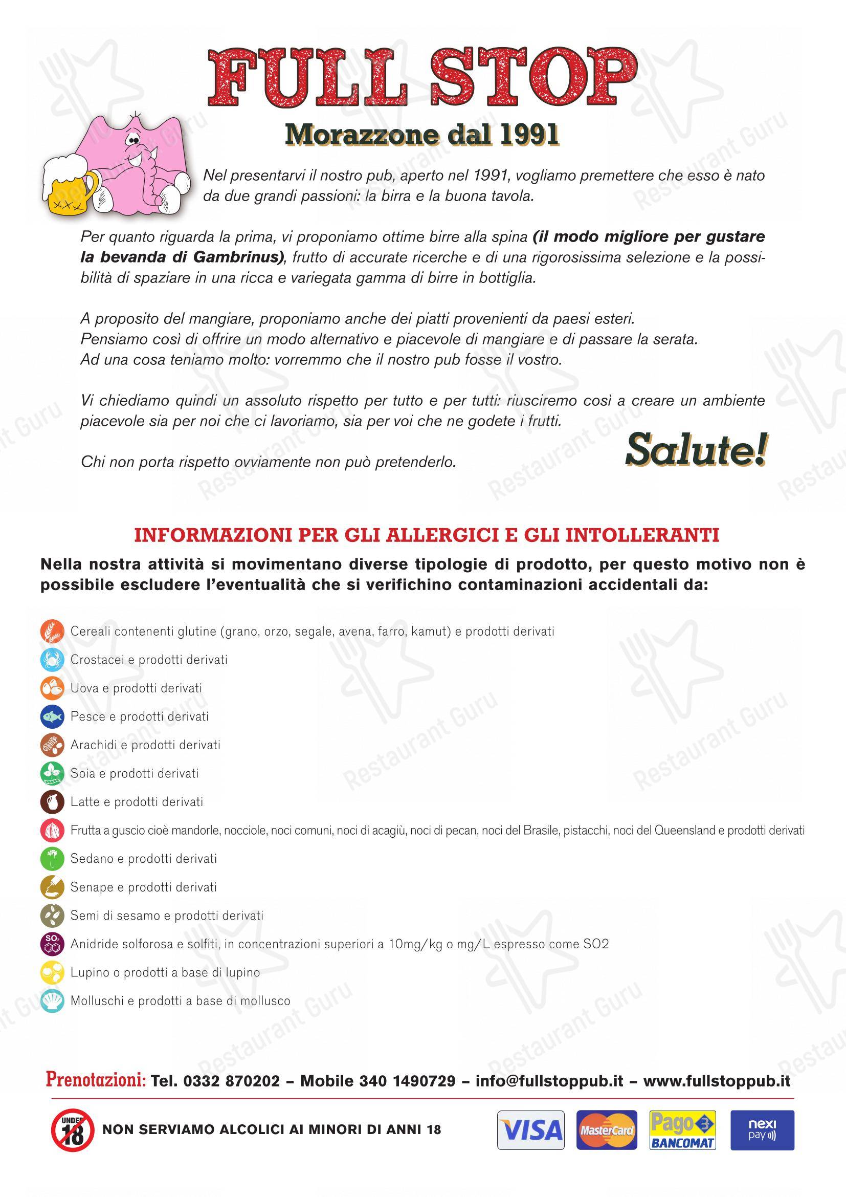 Menu di Ristorante Full Stop - Menu