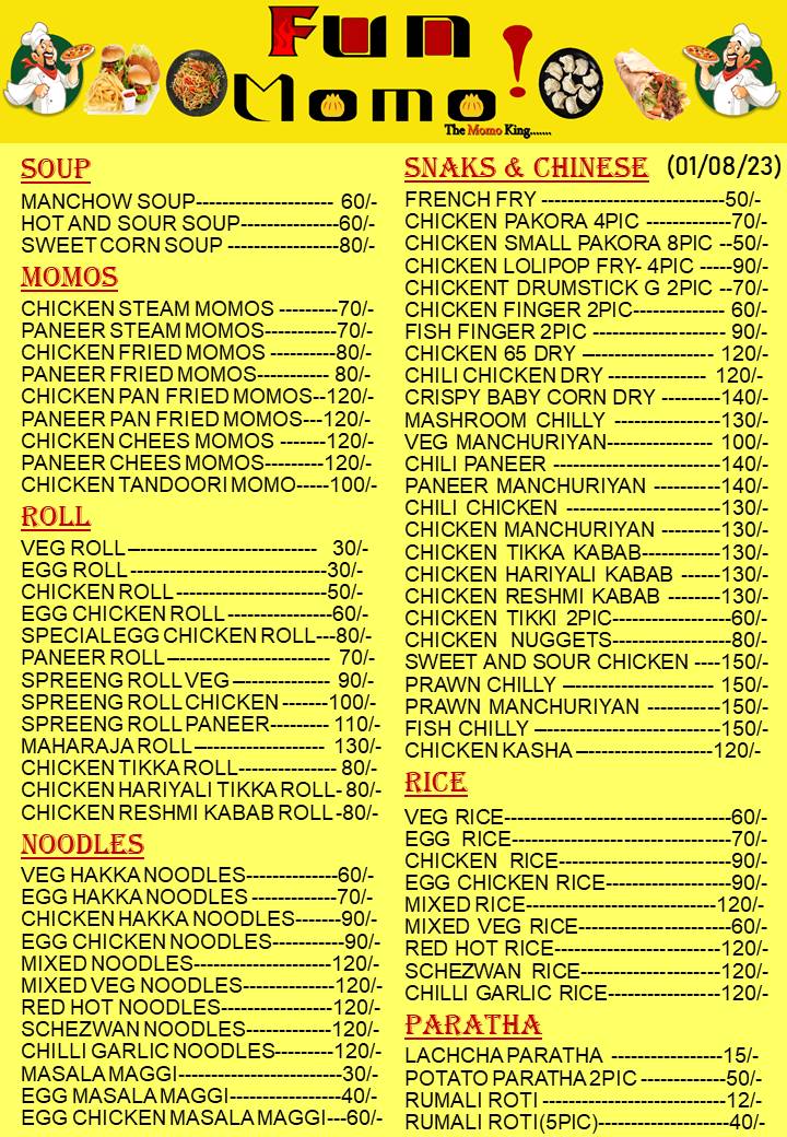 Fun Momo menu